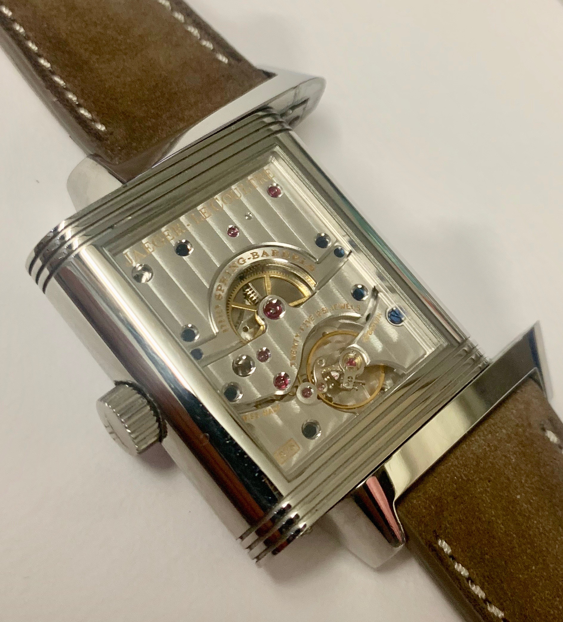 Jaeger Le Coultre Reverso Grande Date 8 Day Power Reserve in Stainless Steel, Guilloche Dial, on Seude Strap Ref 3008420, Circa: 2000s, Complete with Box and Papers. - Image 2