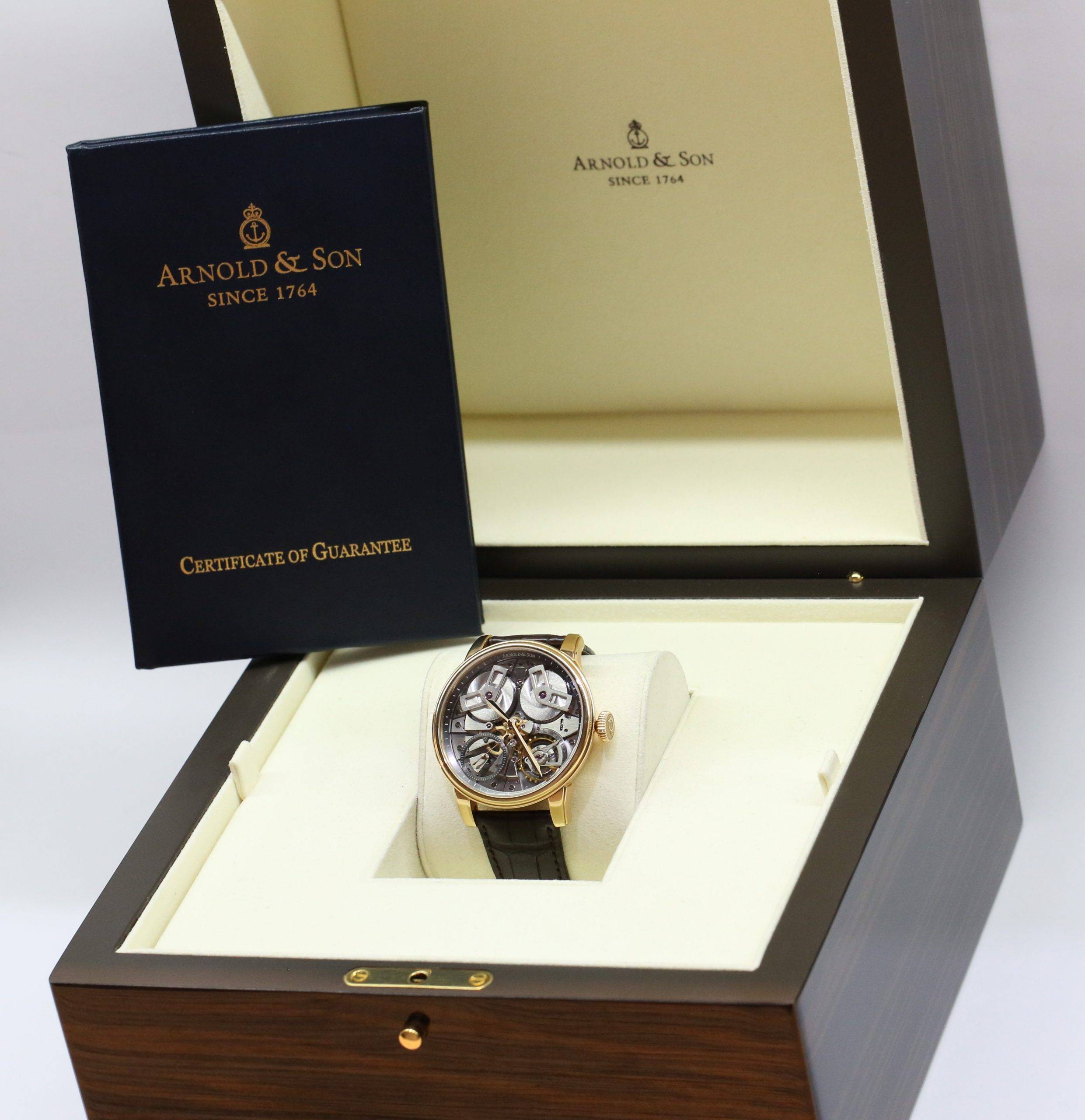 Arnold & Son TB88 in 18ct Rose Gold with Skeletonised Dial Twin Barrell Jumping Seconds on Brown Alligator, Ref: 1TBAR.S01A.C112A, Circa: 2020, Complete with Box, Papers - Image 8
