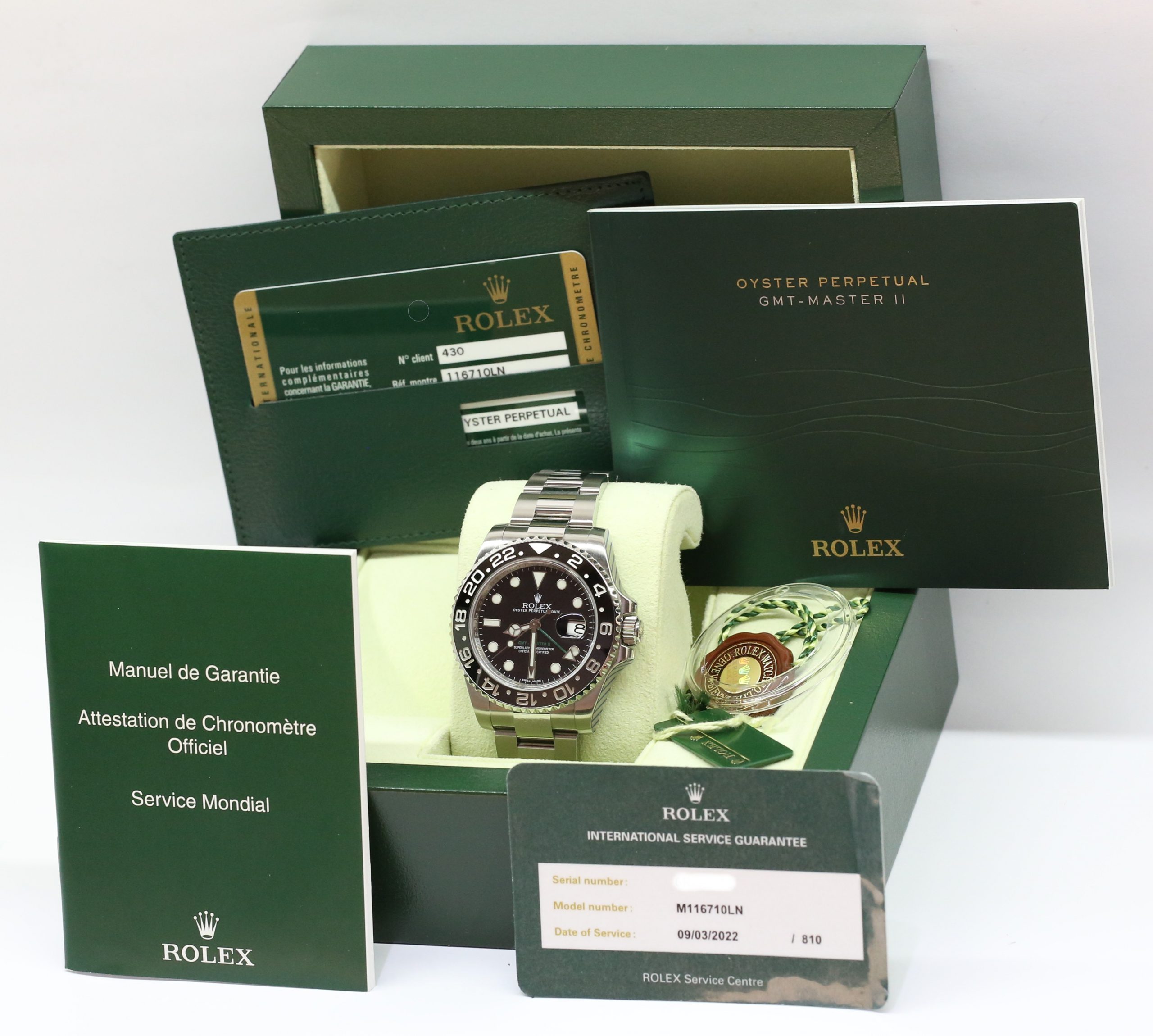 Rolex GMT Master II in stainless steel on a Rolex Oyster bracelet, black index dial, Black ceramic bezel, Reference: 116710LN, Circa: 2010, Complete with Box, Book & Rolex Service Warranty - Image 6