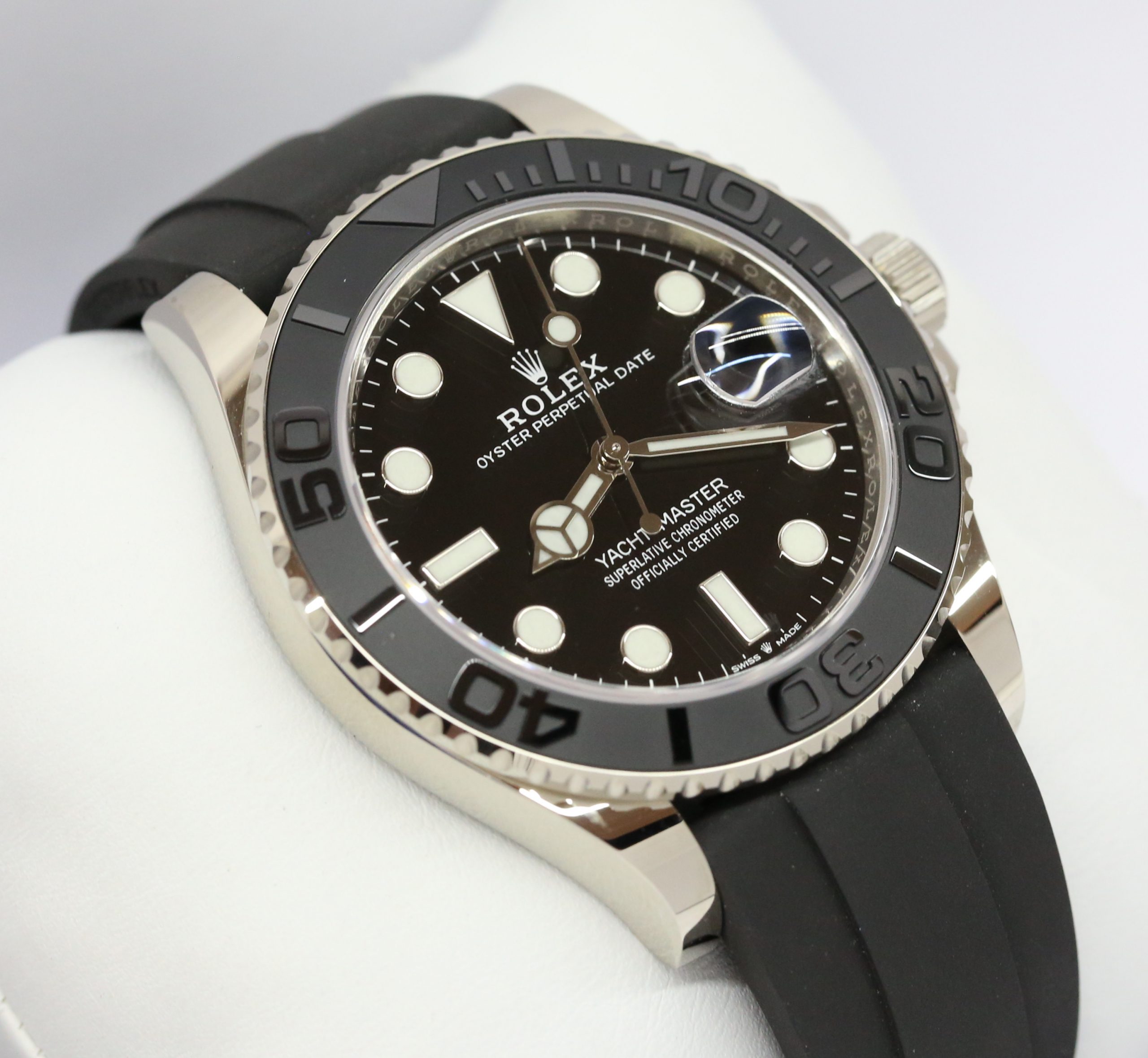 Rolex Yacht-Master 42 in 18k White Gold, Black index dial and Black ceramic bezel on Rolex Oysterflex band Ref:226659 Circa. 8/2020 Complete with Box and Papers