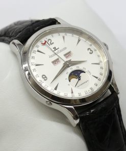 Jeager Le Coultre Master Calendar 37mm in Stainless Steel with Silver Dial on Black Jaeger Alligator Strap with Deployant Buckle Ref. Q143842A Sold New: 2005 Complete with Box and Papers