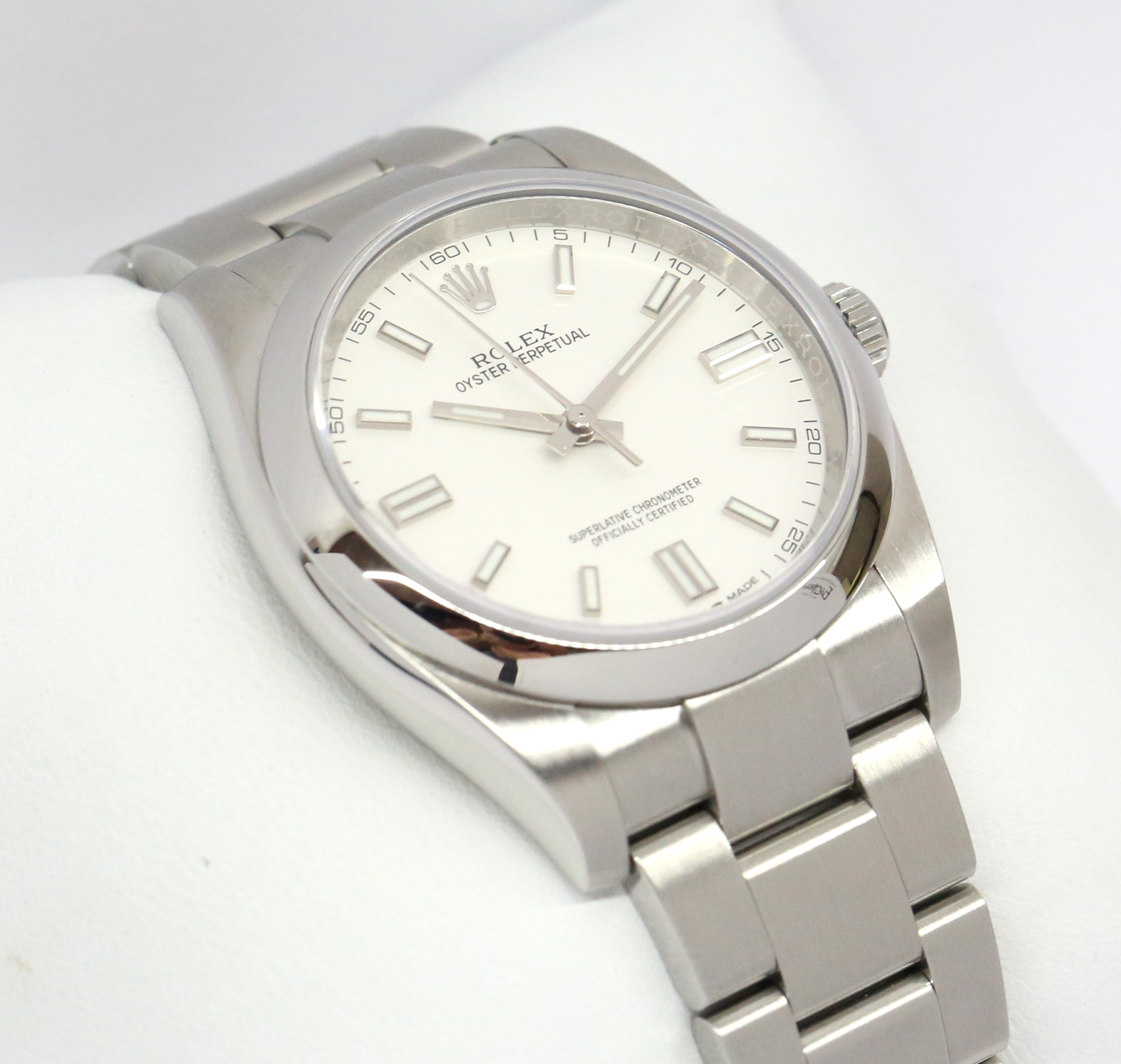 Rolex Oyster Perpetual 36 in Stainless Steel with White Index Dial on Rolex Oyster Bracelet Ref. 116000 Sold New: 2018 Complete with Box and Papers