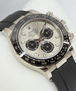 Rolex Daytona in 18ct White Gold , Steel Index Dial with black subdials, on Rolex Oysterflex band with a 18ct white gold Rolex deployant. Ref: 116519LN, Circa: 2018, Complete with Box & Papers