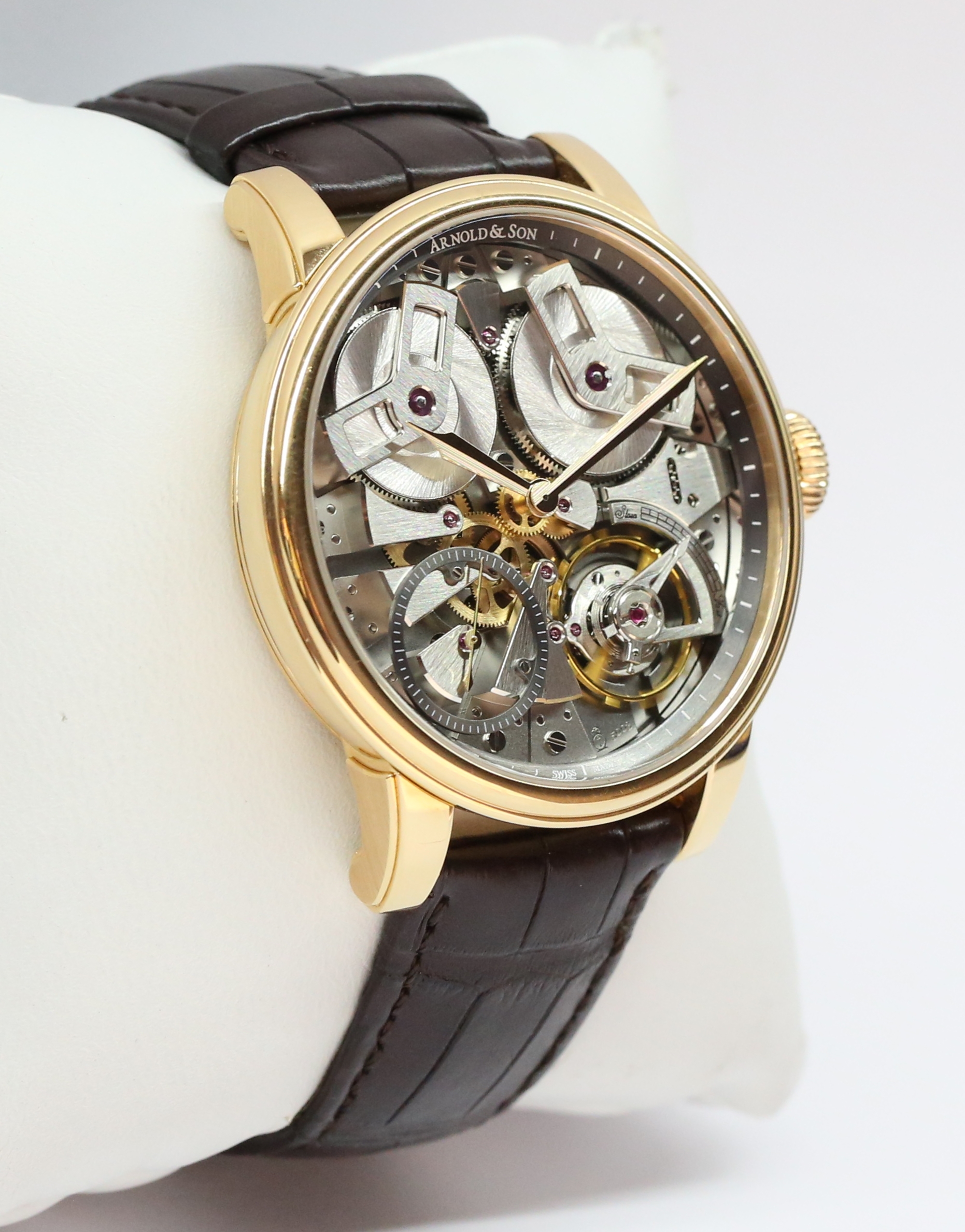 Arnold & Son TB88 in 18ct Rose Gold with Skeletonised Dial Twin Barrell Jumping Seconds on Brown Alligator, Ref: 1TBAR.S01A.C112A, Circa: 2020, Complete with Box, Papers - Image 5