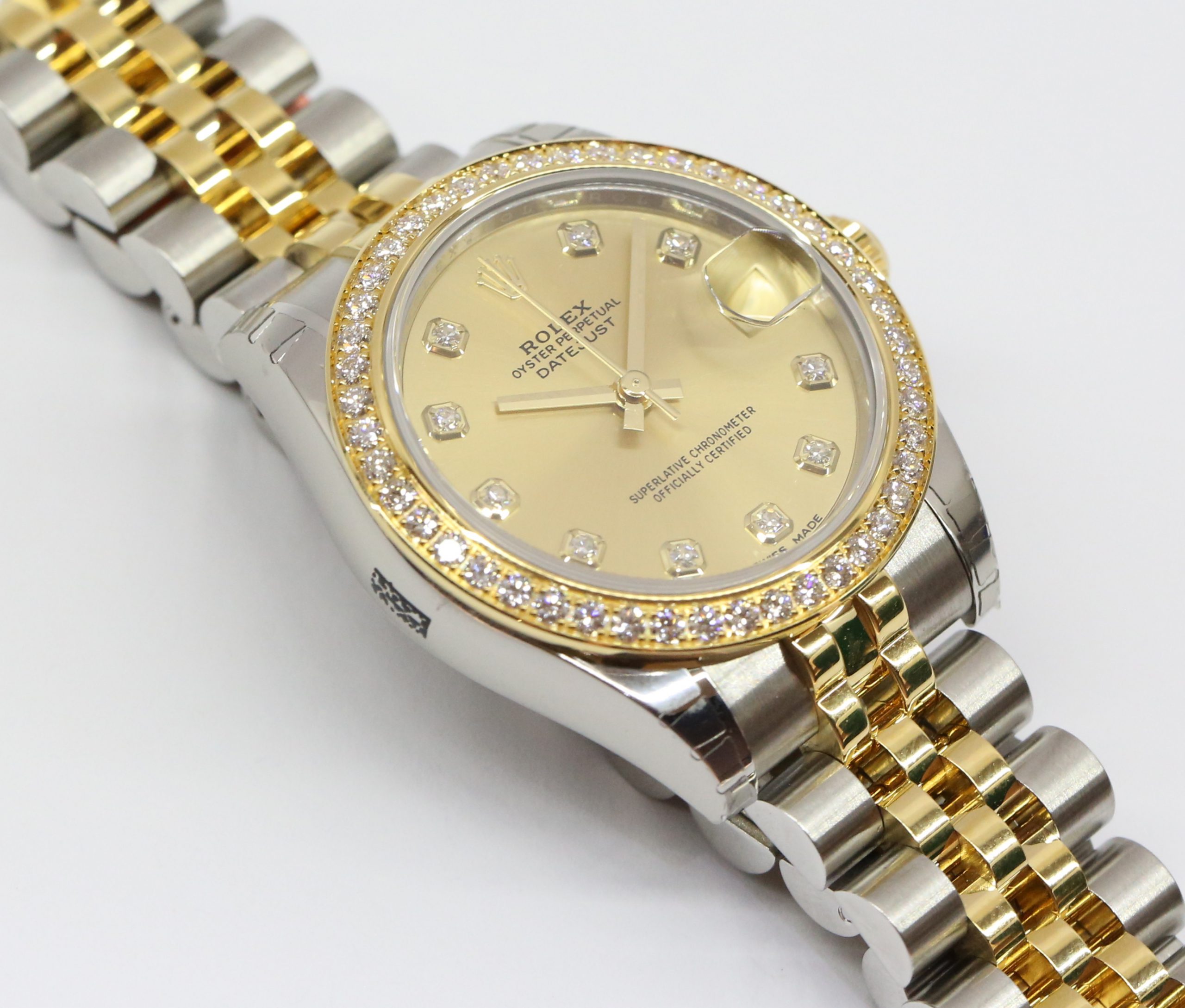 Rolex Oyster Perpetual Datejust 31 in Steel and Gold with Factory Diamond Bezel, Champagne Diamond Index Dial with Rolex Steel and Gold Jubilee Bracelet. Ref. 178383 Serial: 9565E887 Sold New: 2017 Complete with Box, Papers and Balance of Rolex Wty. - Image 4