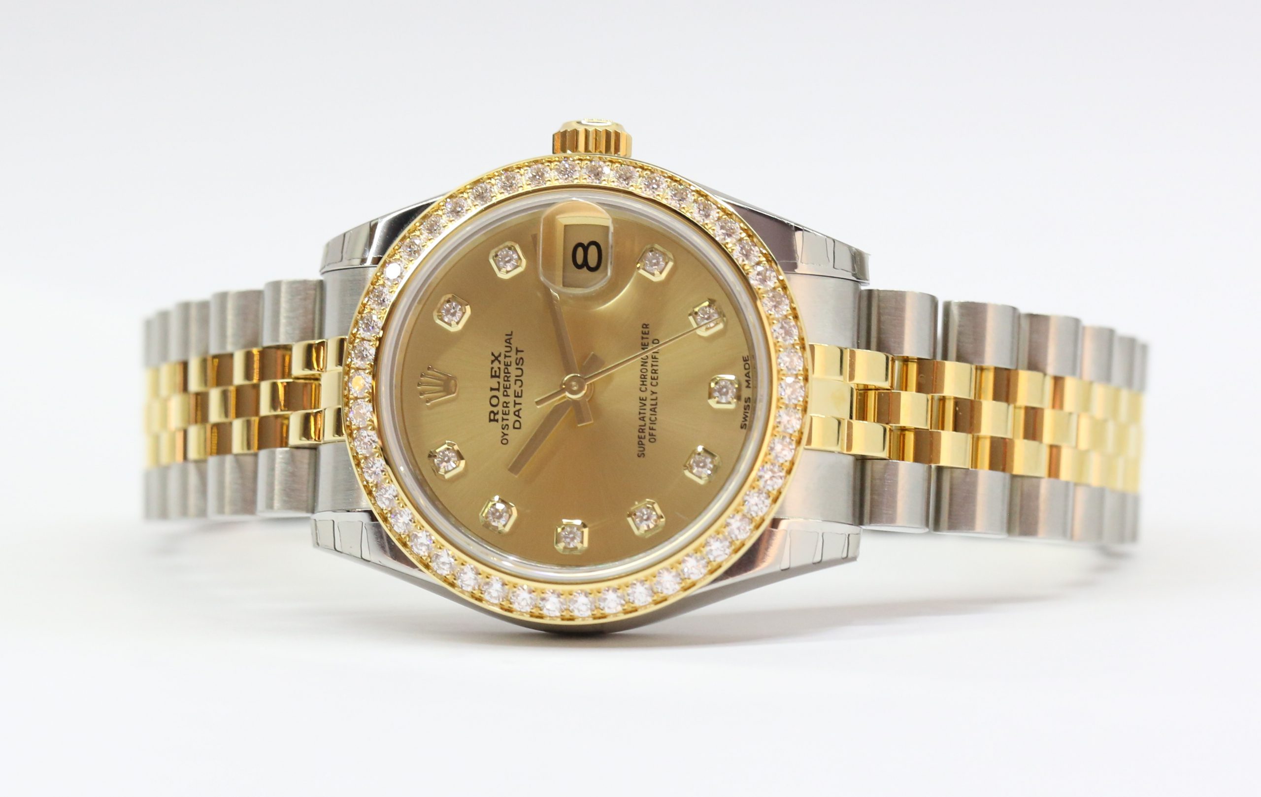 Rolex Oyster Perpetual Datejust 31 in Steel and Gold with Factory Diamond Bezel, Champagne Diamond Index Dial with Rolex Steel and Gold Jubilee Bracelet. Ref. 178383 Serial: 9565E887 Sold New: 2017 Complete with Box, Papers and Balance of Rolex Wty. - Image 3