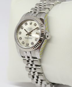 Alternative view of Rolex Oyster Perpetual Ladies Datejust 26 in stainless steel and 18k white gold bezel on Rolex steel Jubilee bracelet with Factory silver diamond dial, Ref: 179174 with Book, Warranty Card, tag Ca.2013