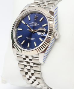 Alternative view of Rolex Oyster Perpetual Datejust 41 in Stainless Steel with 18ct White Gold Fluted Bezel and Blue Index Dial on Rolex Jubilee Bracelet Ref. 126334 Circa: 2019 Complete with Box, Papers and Rolex Service Warranty Card.