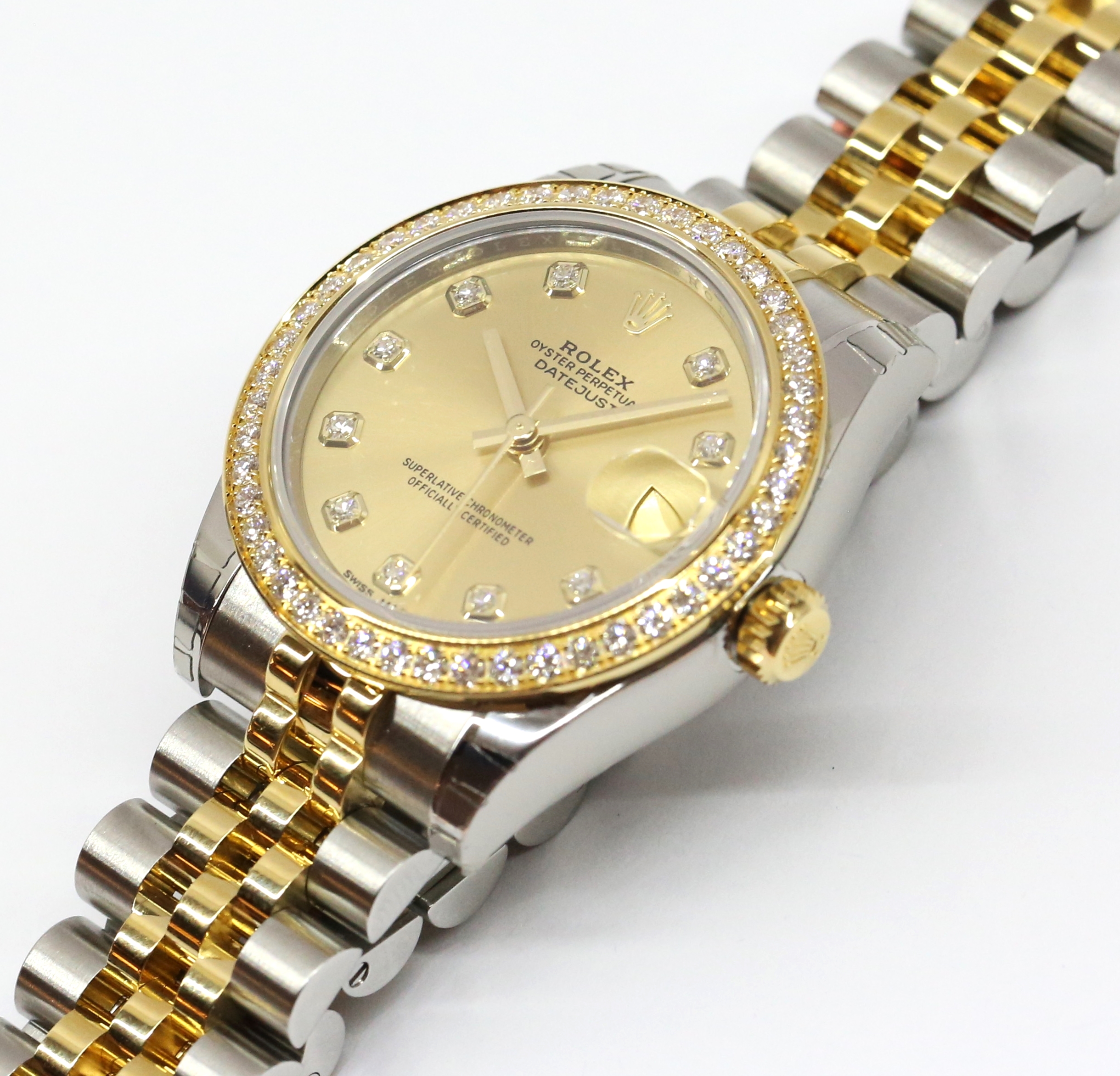 Rolex Oyster Perpetual Datejust 31 in Steel and Gold with Factory Diamond Bezel, Champagne Diamond Index Dial with Rolex Steel and Gold Jubilee Bracelet. Ref. 178383 Serial: 9565E887 Sold New: 2017 Complete with Box, Papers and Balance of Rolex Wty. - Image 2