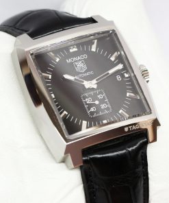 Tag Heuer Monaco Calibre 6 in Stainless Steel with Black Index Dial on Tag Heuer Strap and Tag Heuer Buckle Ref. WW2110-0 Circa: 2011, Complete with Box and Papers