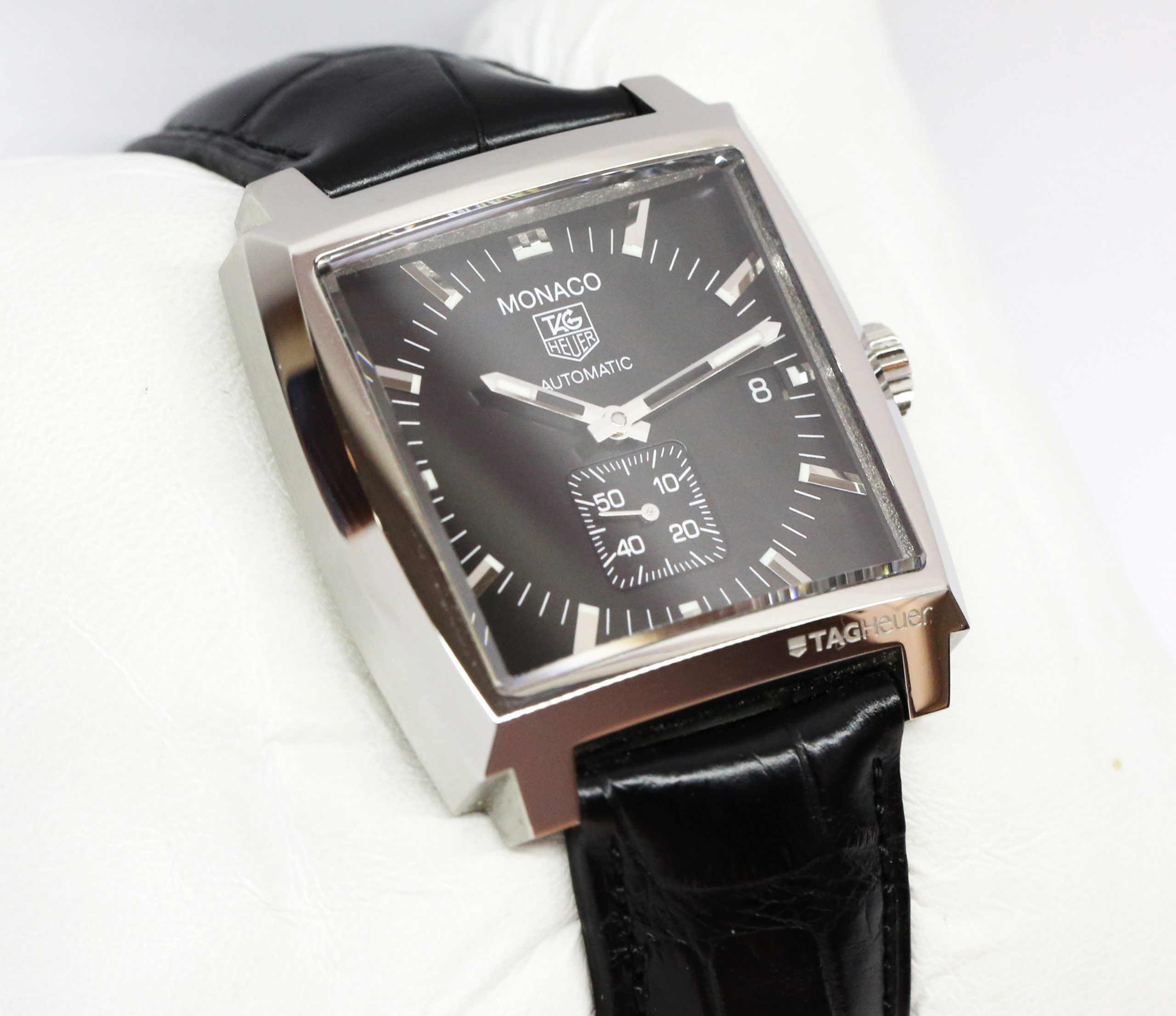Tag Heuer Monaco Calibre 6 in Stainless Steel with Black Index Dial on Tag Heuer Strap and Tag Heuer Buckle Ref. WW2110-0 Circa: 2011, Complete with Box and Papers