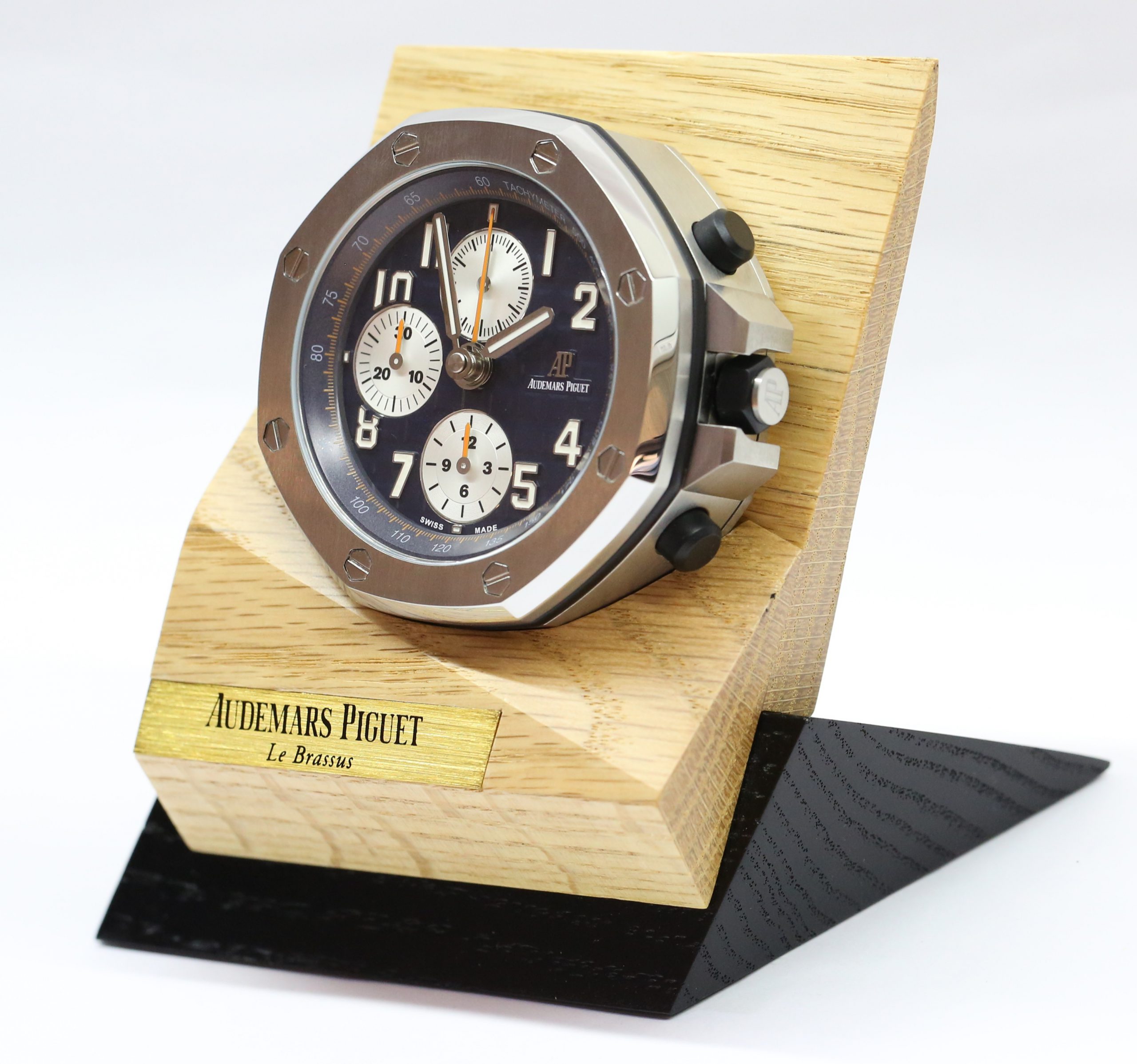 Audemars Piguet Royal Oak Offshore Desk Clock, Navy Tapisserie Dial, Stainless Steel on AP Wooden Stand, Reference: MG.CD.AC.AP0100.022.16, Circa: 2017, With Box & Papers - Image 2