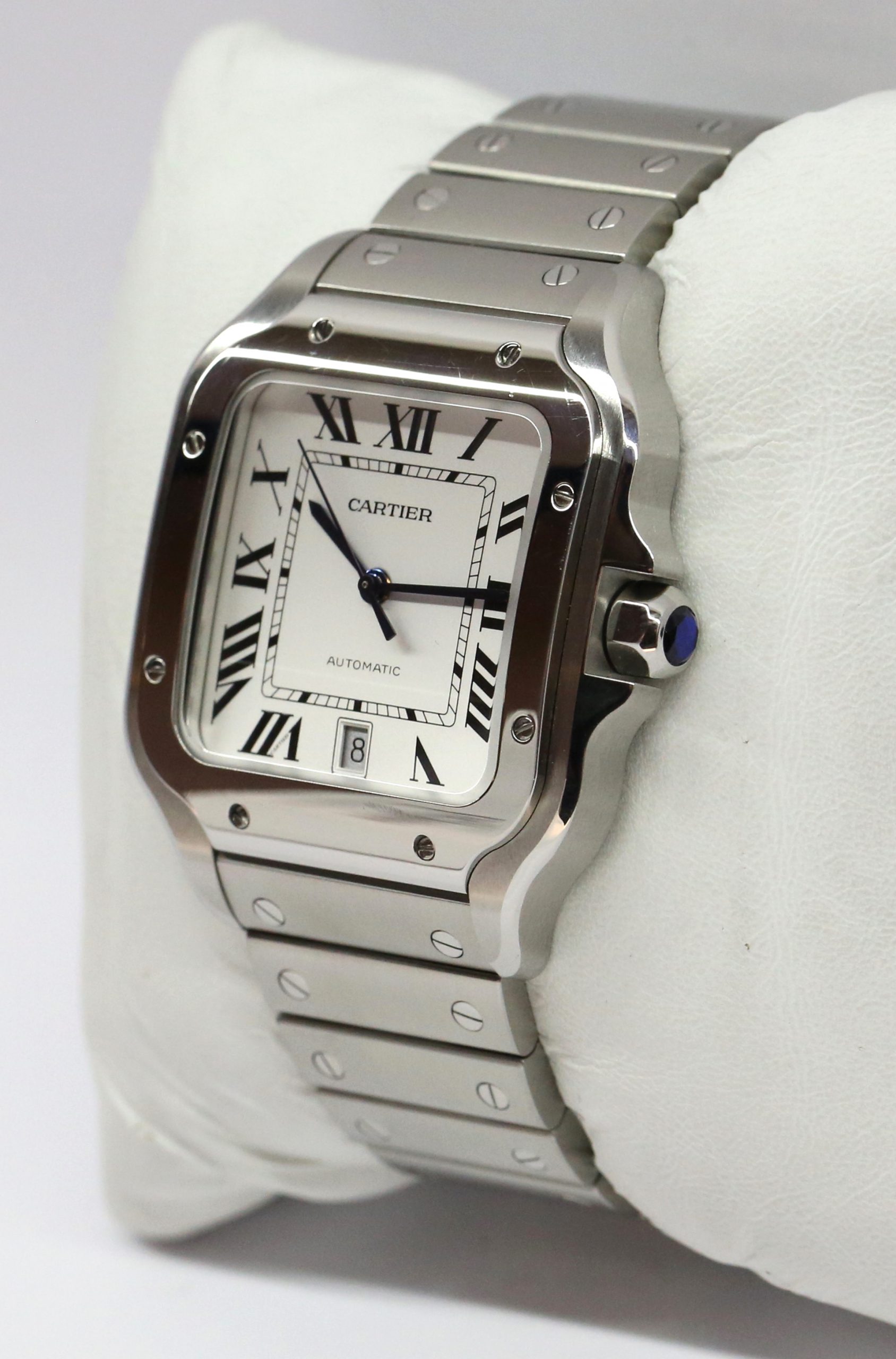 Cartier Santos de Cartier Large, Stainless Steel, White Roman Dial on Cartier Stainless Steel bracelet, with addtional Cartier Calfskin Leather Strap and Cartier Folding Buckle Reference: WSSA0018, Ca, 2022, Box and Papers - Image 2