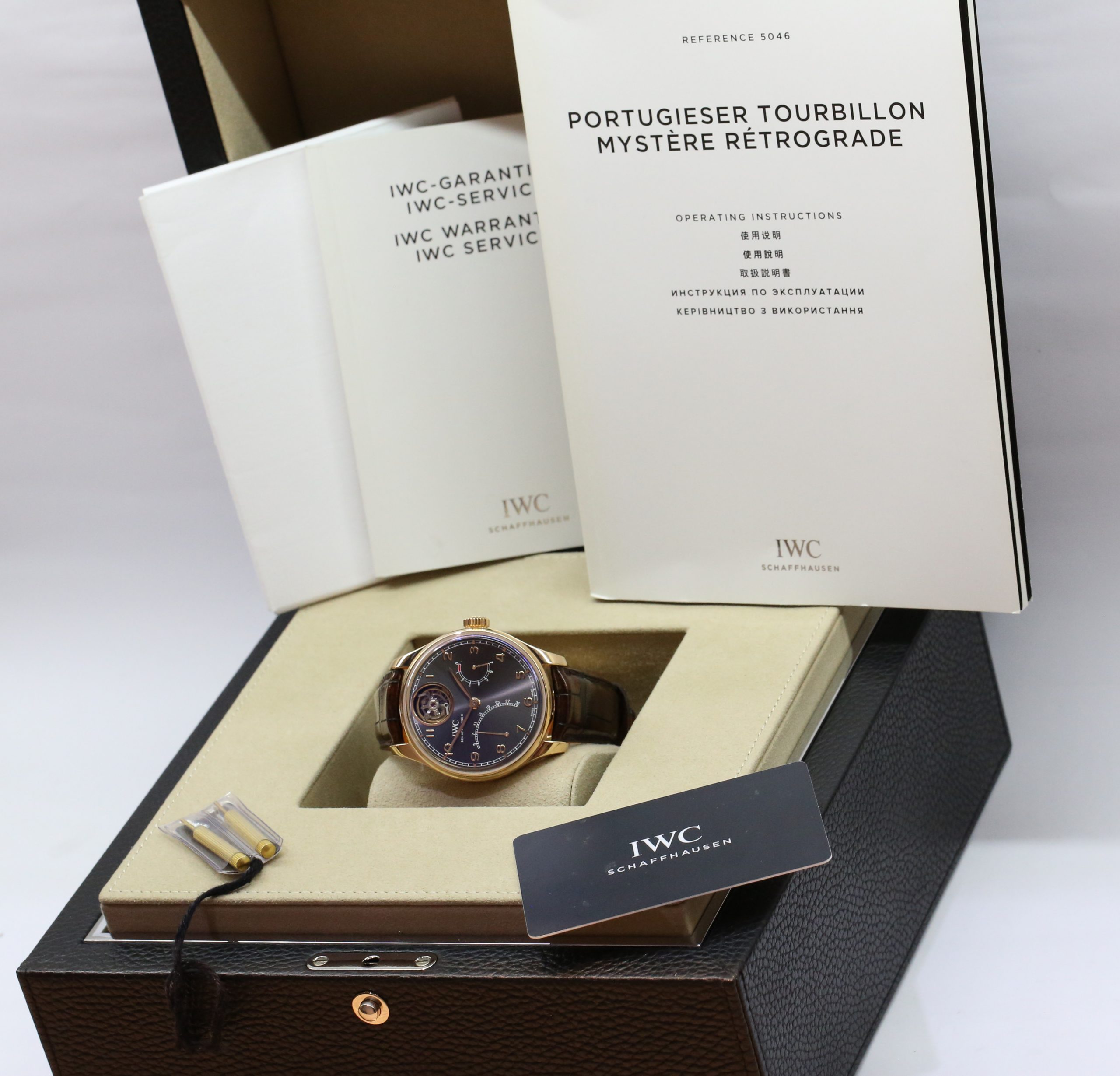 IWC Portugieser Tourbillon Mystère Rétrograde in 18ct Rose Gold with Rodium Arabic Markers Dial and Tourbillon Display Window on IWC Brown Alligator strap with IWC 18ct Rose Gold Deployant Buckle Ref. IW504602 Circa: 2022 Complete with Box and Papers - Image 8