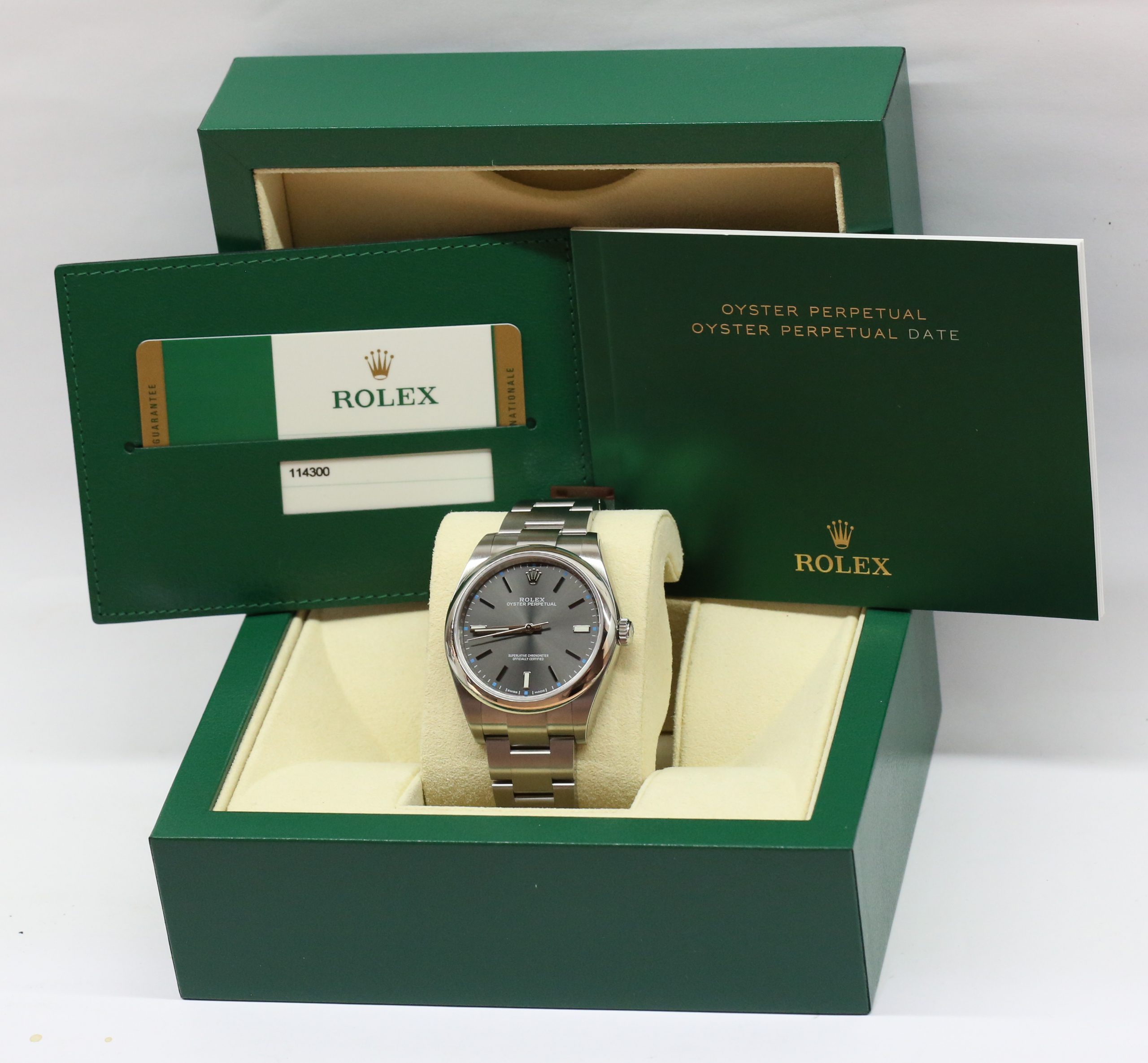 Rolex Oyster Perpetual 39 with Rhodium Dial, Stainless Steel on Rolex Oyster Bracelet, reference: 114300, Circa: 2018, Complete with Box & Papers Factory Stickered - Image 7