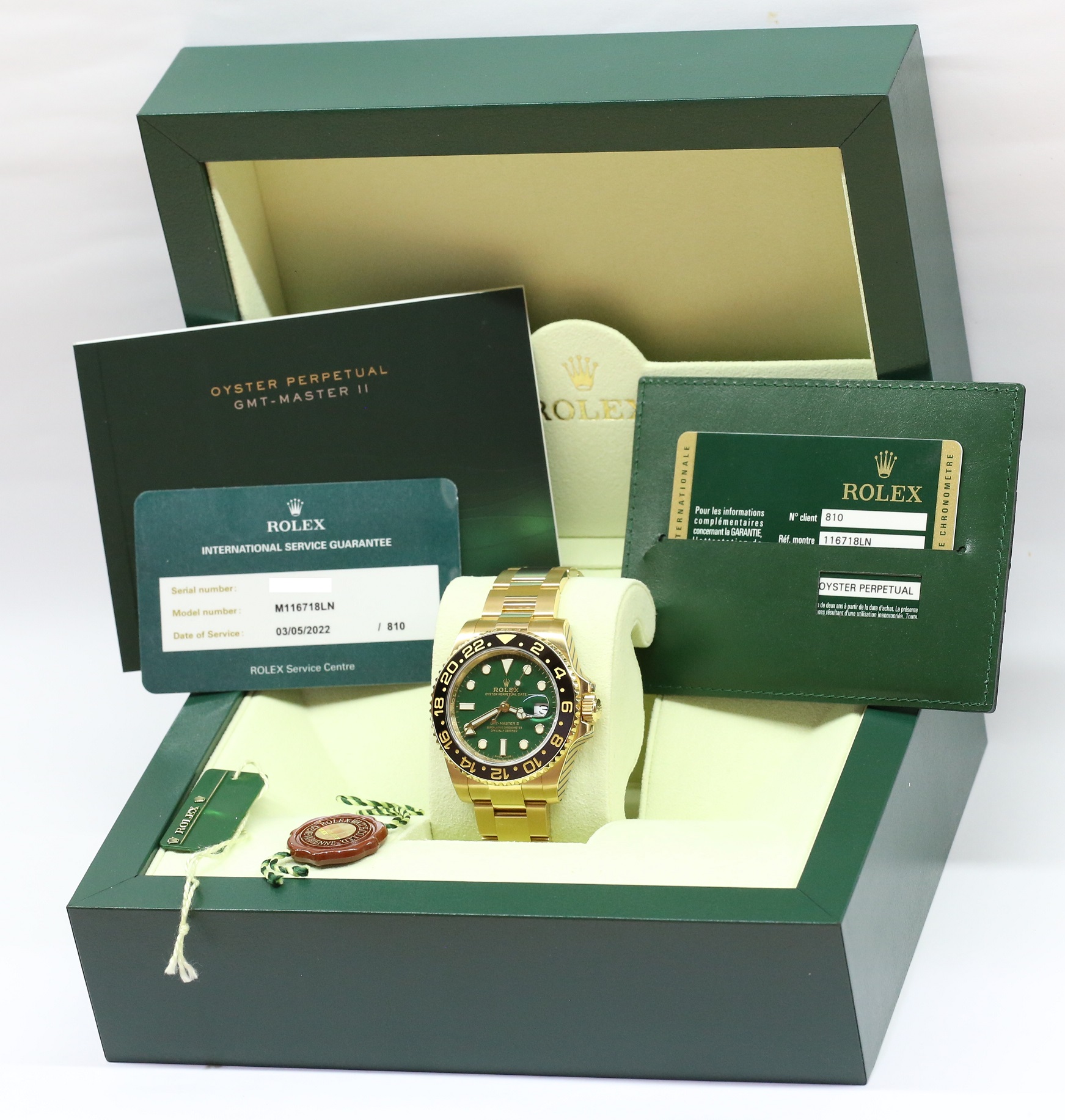 Rolex Oyster Perpetual GMT in 18ct Yellow Gold with Green Dial on Rolex Oyster Bracelet Ref. 116718LN Complete with Box and Papers - Image 5
