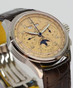 Breitling Premier B25 Datora 42 Chronograph Triple Date with Moon phase in Stainless Steel with Copper Arab Dial on Breitling Strap and Tang buckel. Ref. AB2510 Circa: 2021 Complete with Box and Papers