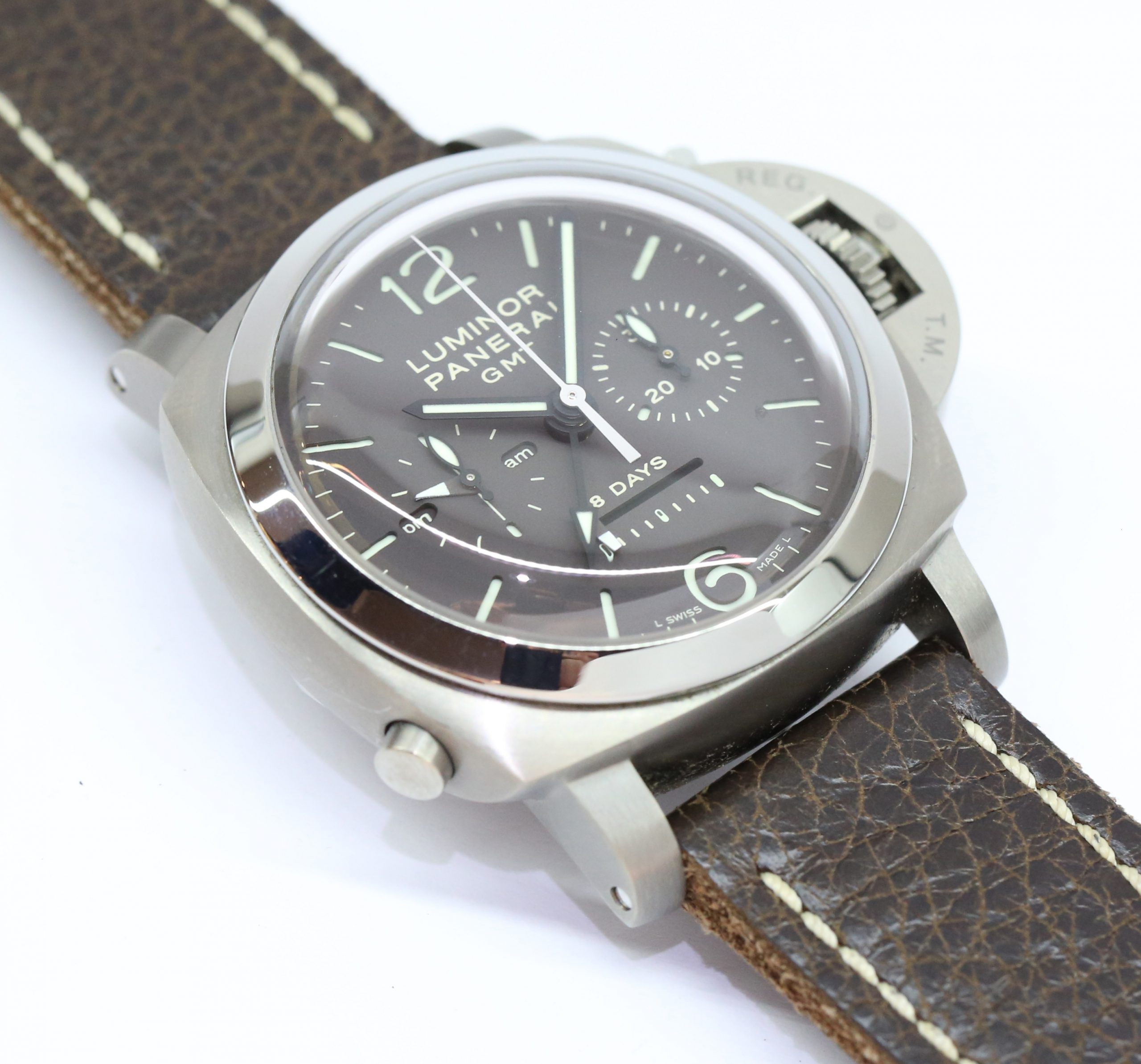 Panerai Luminor 1950 Chronograph Monopulsante 8 Days GMT in Titanium with Tobacco Dial Ref. PAM 00311 Circa: 2009