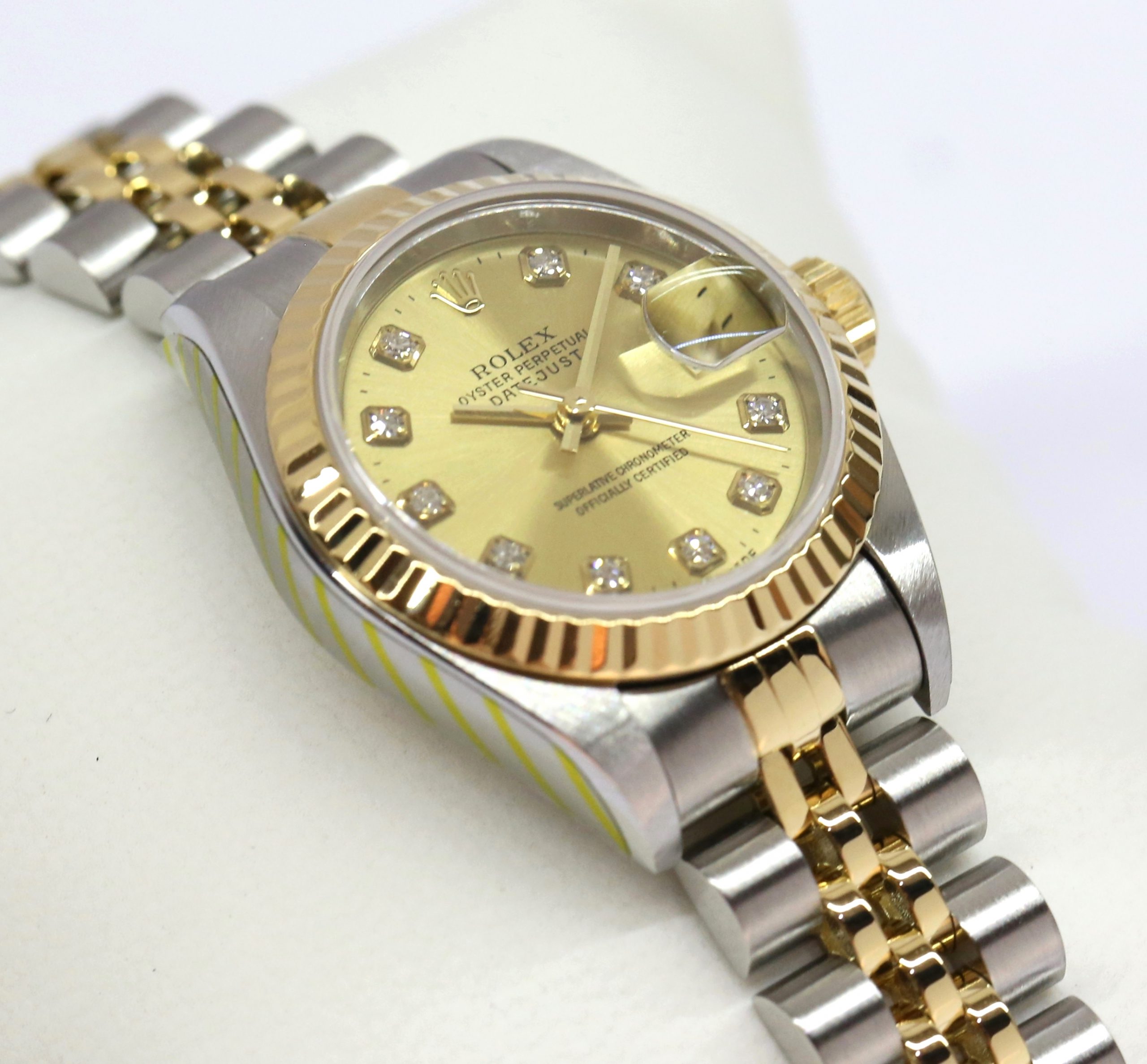 Rolex Oyster Perpetual Lady Datejust 26 in Stainless Steel and 18k Yellow Gold on steel & gold Jubilee bracelet with a champagne diamond dial, Ref: 79173, Circa: 2000, Complete with Box & Papers, Just Returned From a Rolex Service