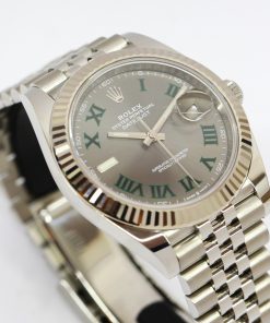 Rolex Datejust 41, Stainless Steel with 18ct White Gold Fluted Bezel, Wimbeldon Dial, on Rolex Jubilee Bracelet, Reference 126334, Circa: 2021, Complete with Box & Papers