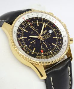 Breitling Navitimer World in 18ct Yellow Gold, Black index dial with a white slide rule, Limited Edition of 100 Pieces, Reference K24322, Circa: 2006, Complete with Box & Papers