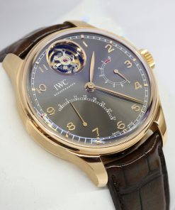 IWC Portugieser Tourbillon Mystère Rétrograde in 18ct Rose Gold with Rodium Arabic Markers Dial and Tourbillon Display Window on IWC Brown Alligator strap with IWC 18ct Rose Gold Deployant Buckle Ref. IW504602 Circa: 2022 Complete with Box and Papers