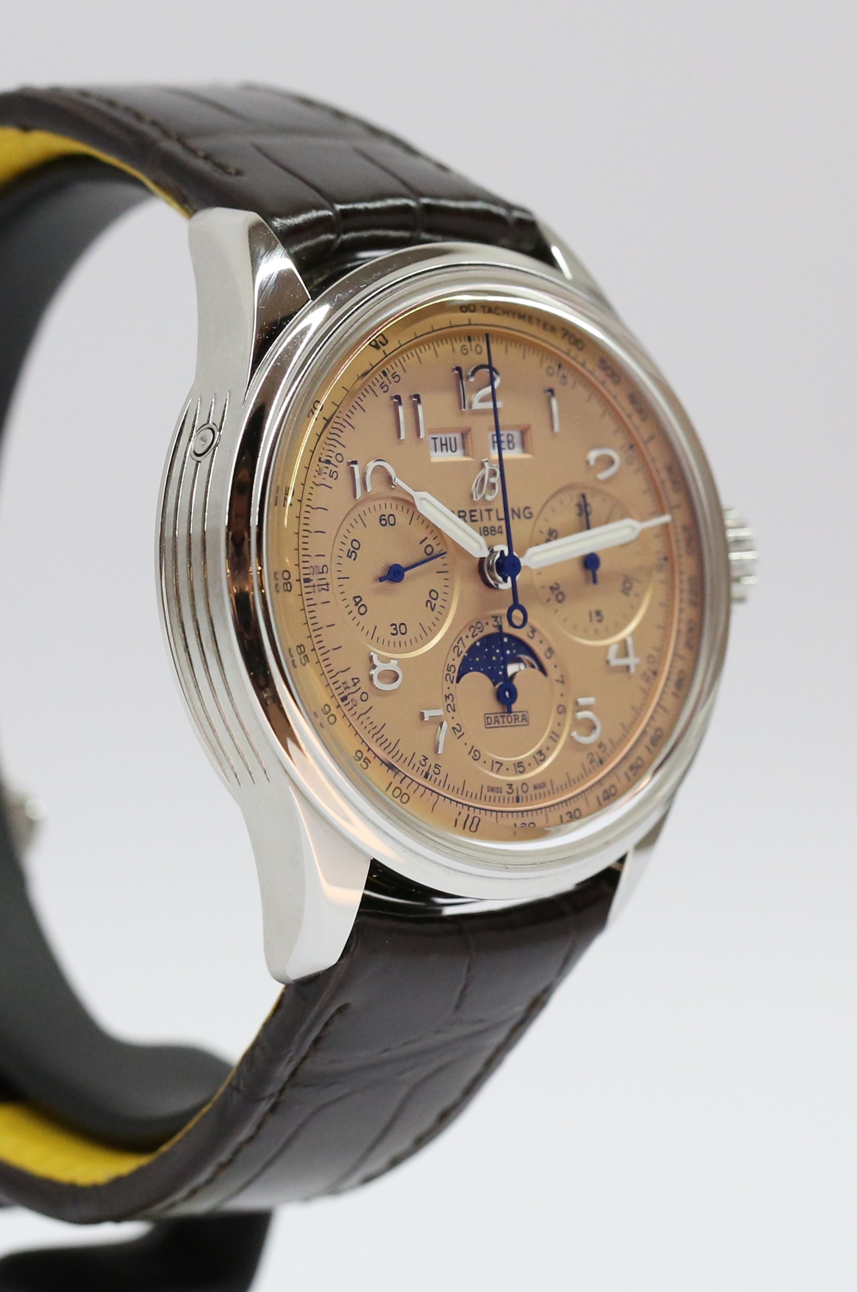 Breitling Premier B25 Datora 42 Chronograph Triple Date with Moon phase in Stainless Steel with Copper Arab Dial on Breitling Strap and Tang buckel. Ref. AB2510 Circa: 2021 Complete with Box and Papers - Image 4