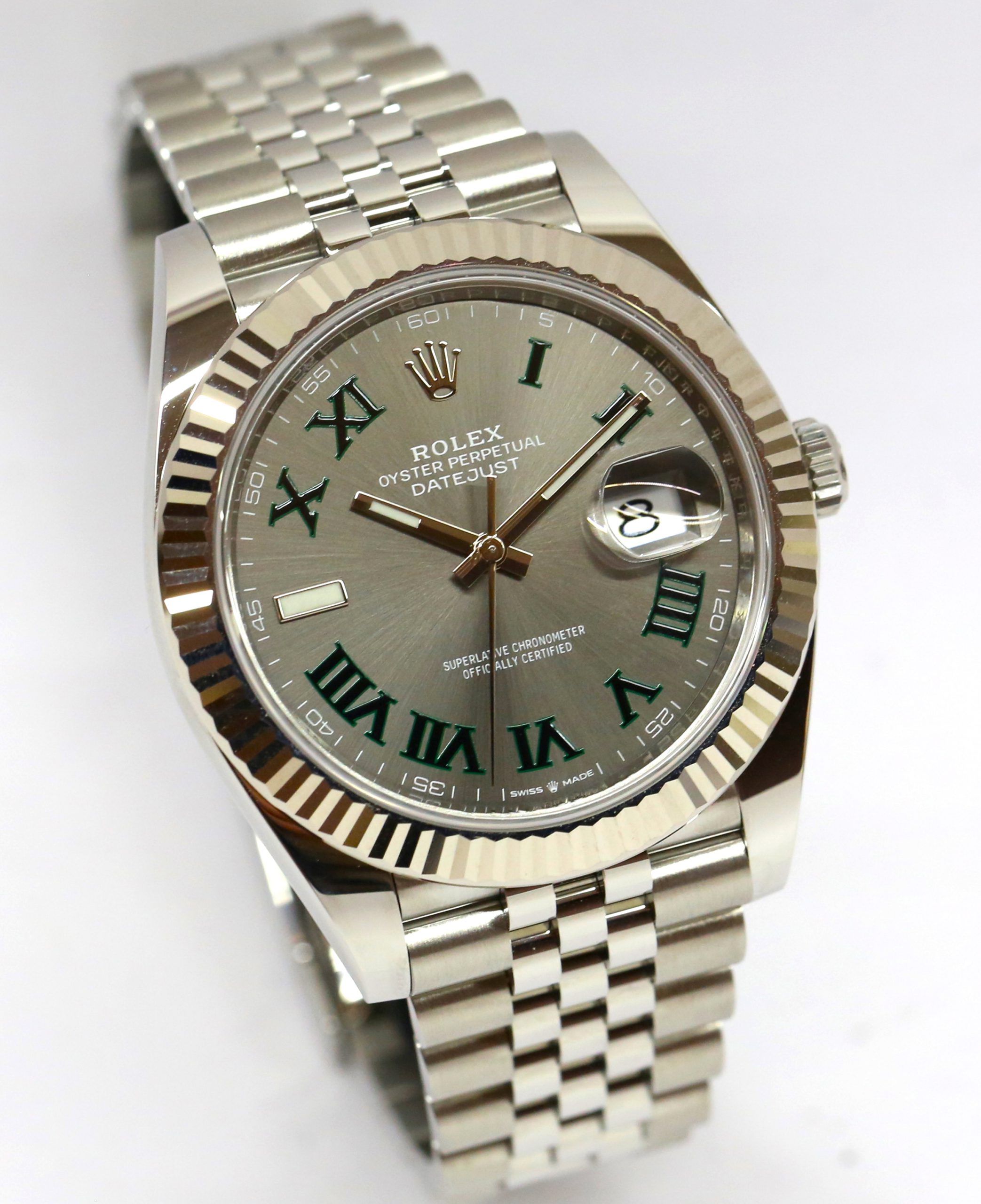Rolex Datejust 41, Stainless Steel with 18ct White Gold Fluted Bezel, Wimbeldon Dial, on Rolex Jubilee Bracelet, Reference 126334, Circa: 2021, Complete with Box & Papers - Image 3