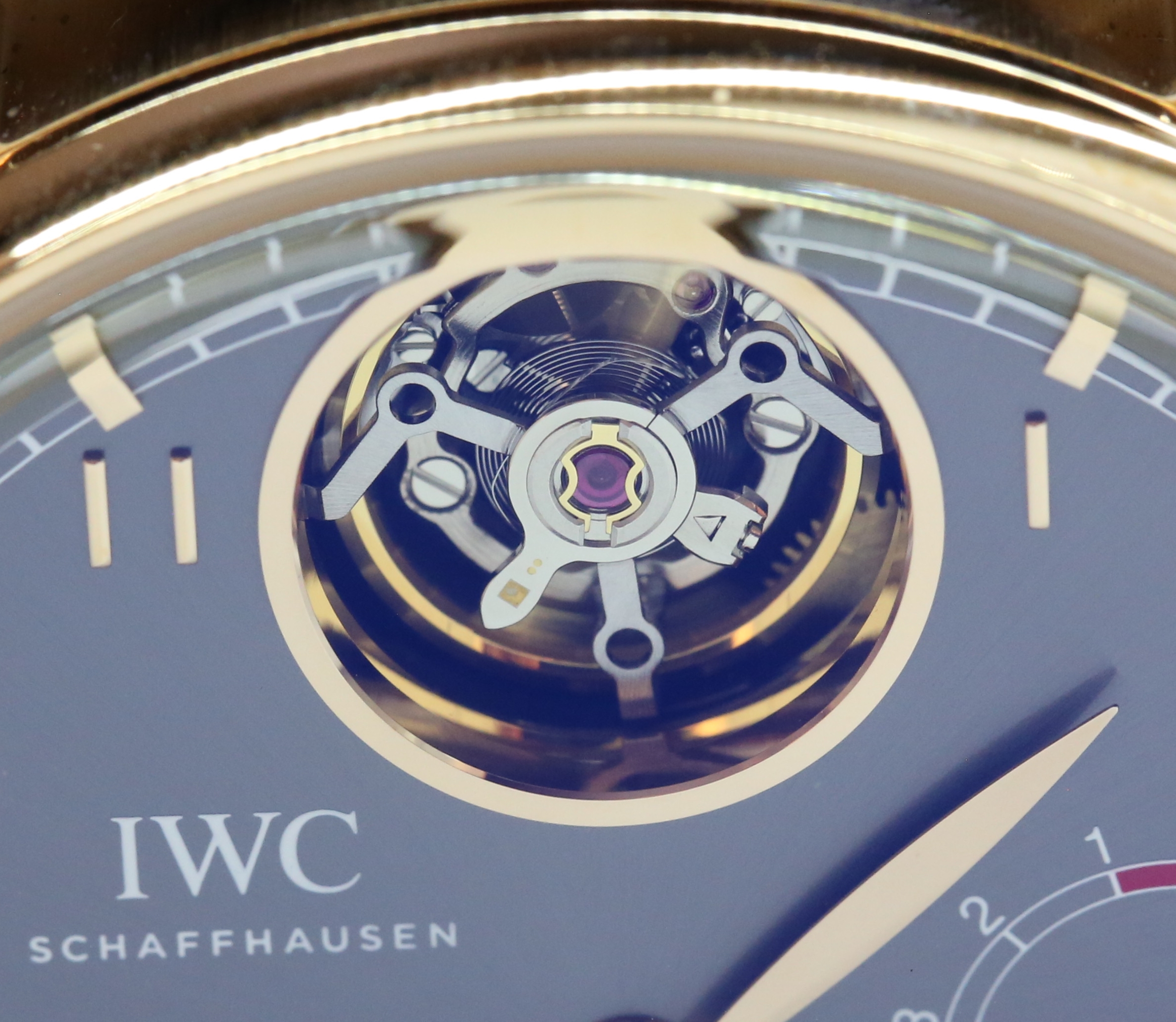 IWC Portugieser Tourbillon Mystère Rétrograde in 18ct Rose Gold with Rodium Arabic Markers Dial and Tourbillon Display Window on IWC Brown Alligator strap with IWC 18ct Rose Gold Deployant Buckle Ref. IW504602 Circa: 2022 Complete with Box and Papers - Image 3