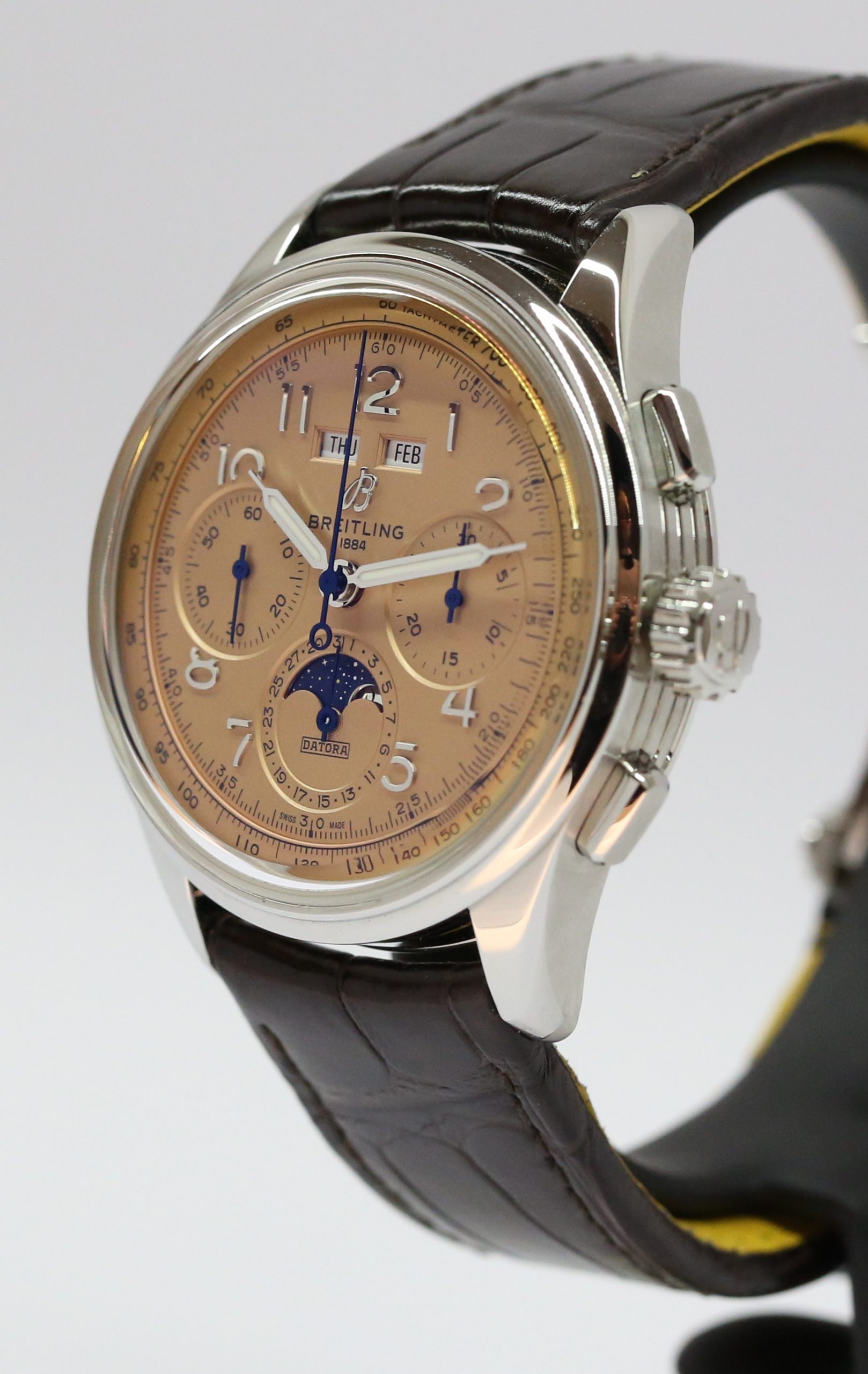 Breitling Premier B25 Datora 42 Chronograph Triple Date with Moon phase in Stainless Steel with Copper Arab Dial on Breitling Strap and Tang buckel. Ref. AB2510 Circa: 2021 Complete with Box and Papers - Image 2