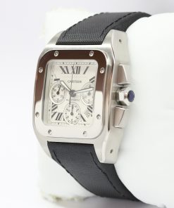 Alternative view of Cartier Santos 100 XL Chronograph in Stainless Steel, White Roman Dial, synthetic strap and Cartier deployant Clasp, Ref: 2740, Box and Papers, Circa: 2015*, Just Returned from Complete Cartier Service, Balance of Cartier Service Warranty