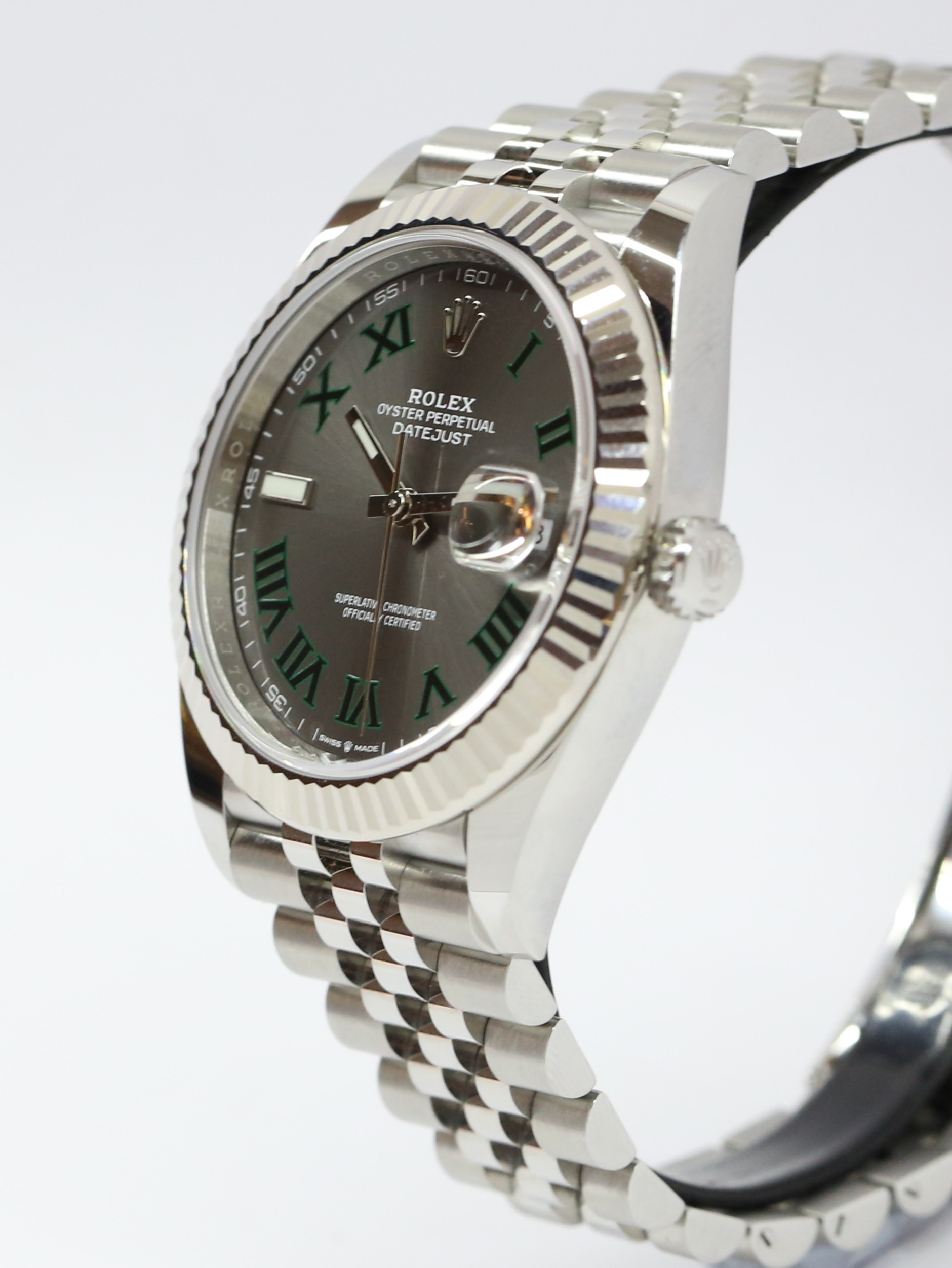 Rolex Datejust 41, Stainless Steel with 18ct White Gold Fluted Bezel, Wimbeldon Dial, on Rolex Jubilee Bracelet, Reference 126334, Circa: 2021, Complete with Box & Papers - Image 2