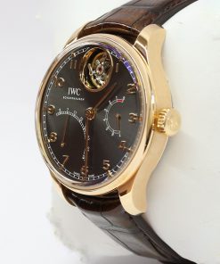 Alternative view of IWC Portugieser Tourbillon Mystère Rétrograde in 18ct Rose Gold with Rodium Arabic Markers Dial and Tourbillon Display Window on IWC Brown Alligator strap with IWC 18ct Rose Gold Deployant Buckle Ref. IW504602 Circa: 2022 Complete with Box and Papers