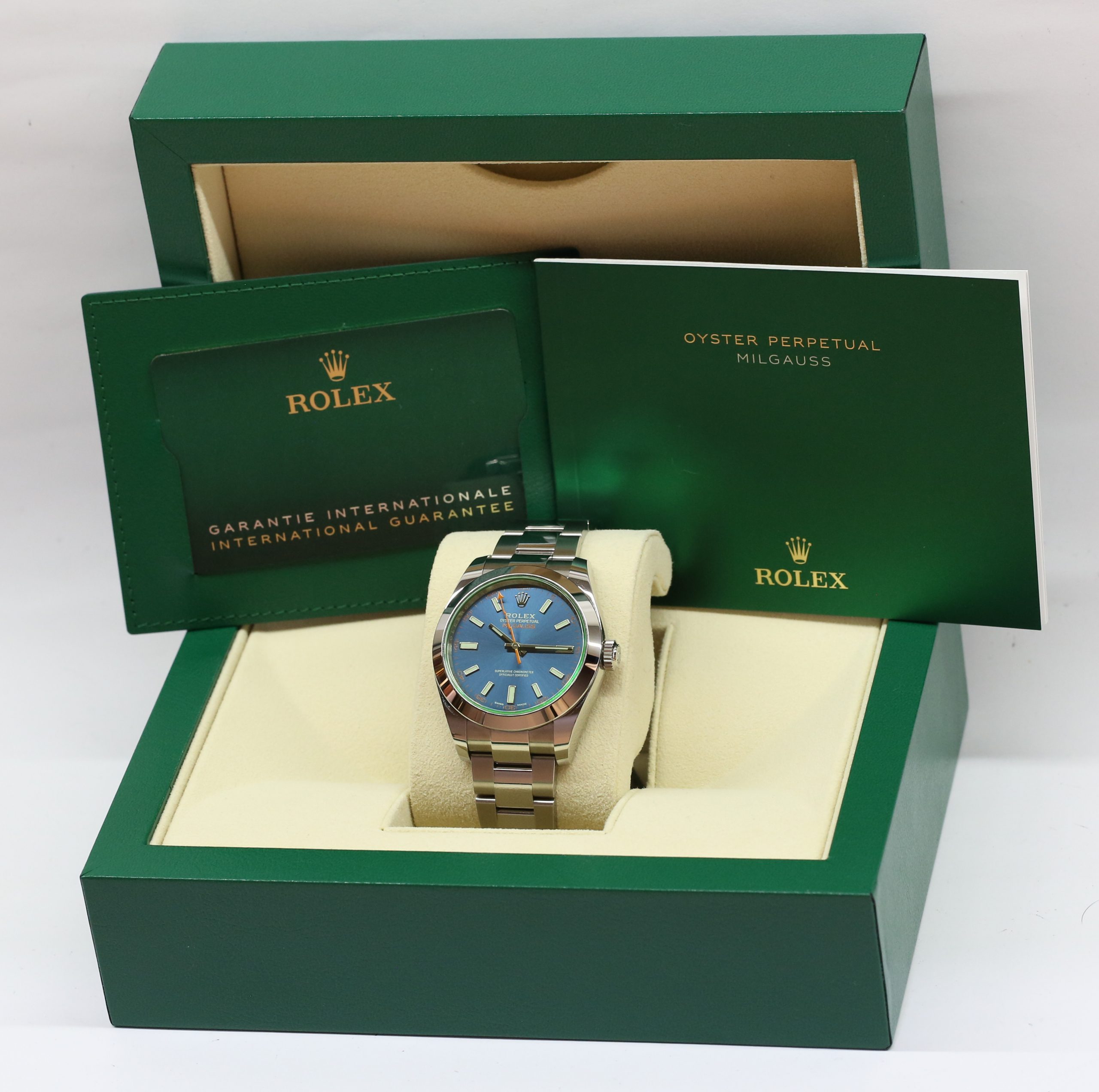 Rolex Milgauss Z-Blue, green glass, Stainless Steel on Rolex Oystersteel Bracelet, Ref: 116400GV, Circa: 2022, Complete with Box, Papers & Balance of Rolex Factory Warranty - Image 6