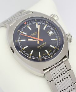 Oris Chronoris Movember Edition 2019 in stainless steel , Black index dial on a stainles steel Oris bracelet. Ref: 0173377374034, Box and papers Ca. 2021