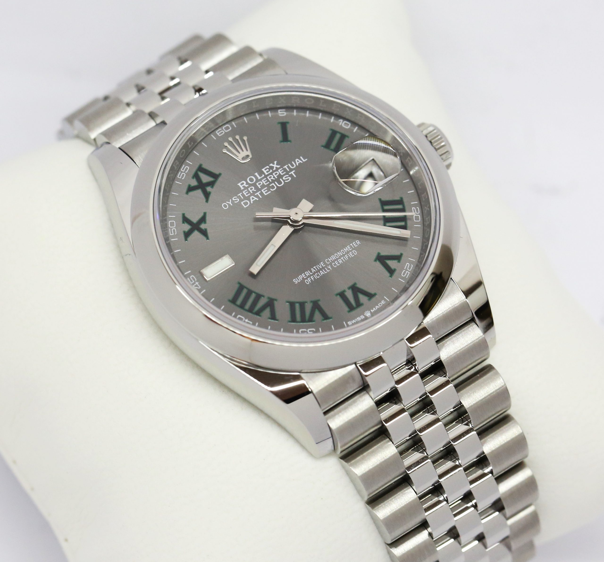 Rolex Datejust 36 in Stainless Steel, Rhodium Roman "Wimbledon" Dial, Smooth Bezel on Rolex Jubilee Bracelet, Reference: 126200, Circa: 2022, Complete with Box & Papers