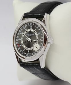 Alternative view of Patek Philippe Calatrava in 18ct White Gold,  Pointer Date on Strap with Black Dial Ref. 6000G-010 Circa: 2007 Complete with Box and Papers Just returned from Patek Philippe Service