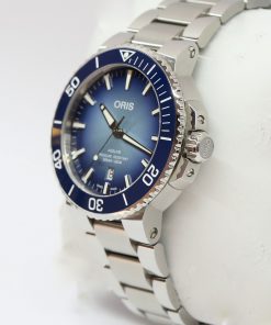 Alternative view of Oris Lake Baikal Limited Edition Date Relief in stainless steel, blue sunburst index dial, rotating 60min bezel on a Oris stainless steel bracelet. Box and papers Ref# 0173377304175 Ca. 2021