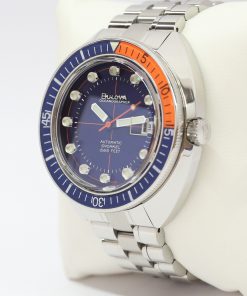 Alternative view of Bulova Devil Diver Oceanographer 44mm in stainless steel Blue index dial, Blue Orange bezel on a Bulova stainless steel bracelet. Ref: 96B321 Box and warranty card, Ca 2021