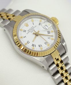 Rolex Lady Datejust 26 in Stainless Steel and 18ct Yellow Gold with White Roman Dial on Rolex Stainless Steel and 18ct Yellow Gold Jubilee Bracelet Ref. 69173 Circa: 1985, With Box and Swing Tag.
