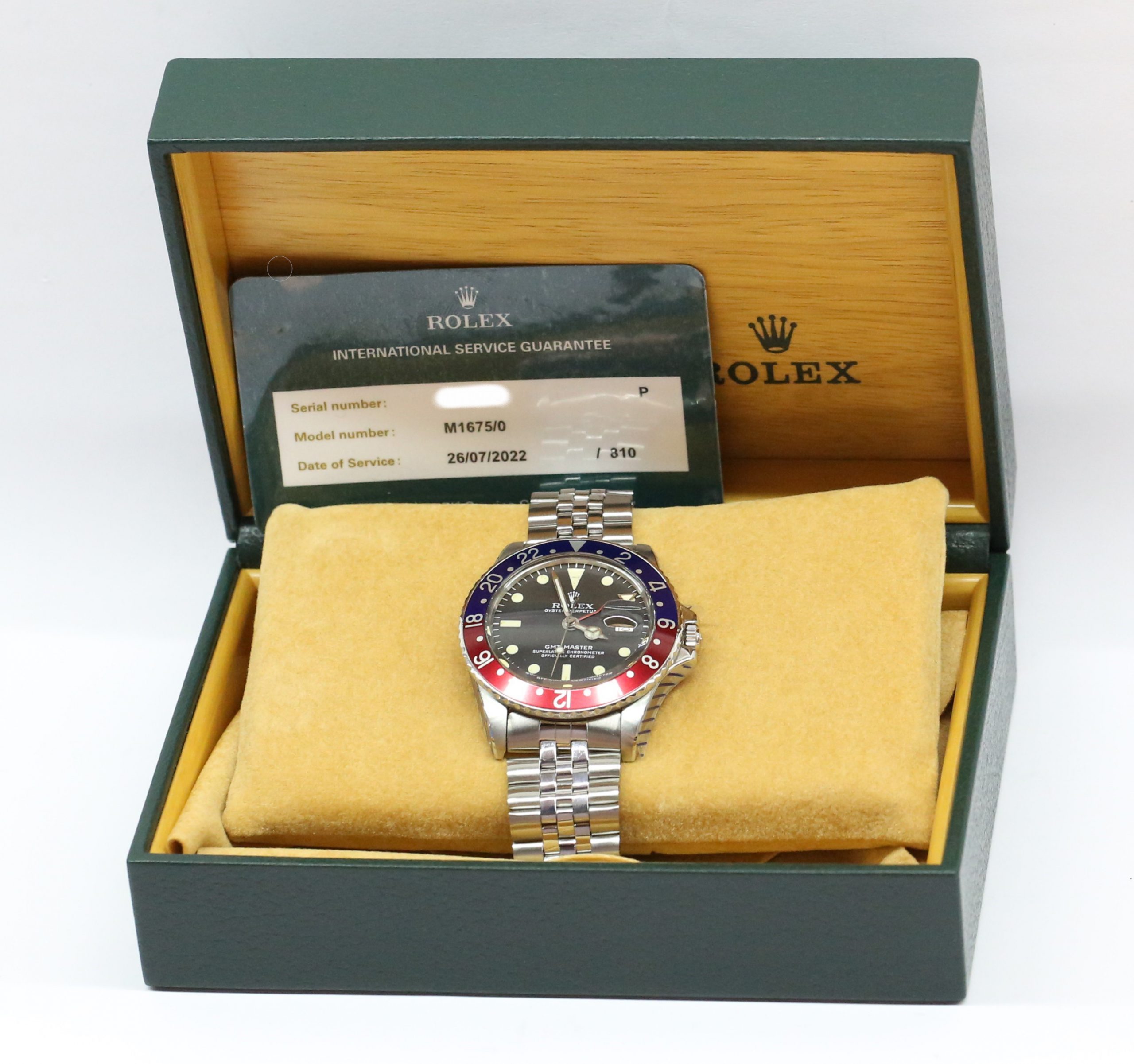 Rolex GMT Master in Stainless Steel, Matte Black Tritium Index Dial on Rolex Folded Link Jubilee Bracelet, Reference 1675, Circa: 1976, Just Serviced By Rolex, Comes with Box & Service Card - Image 7