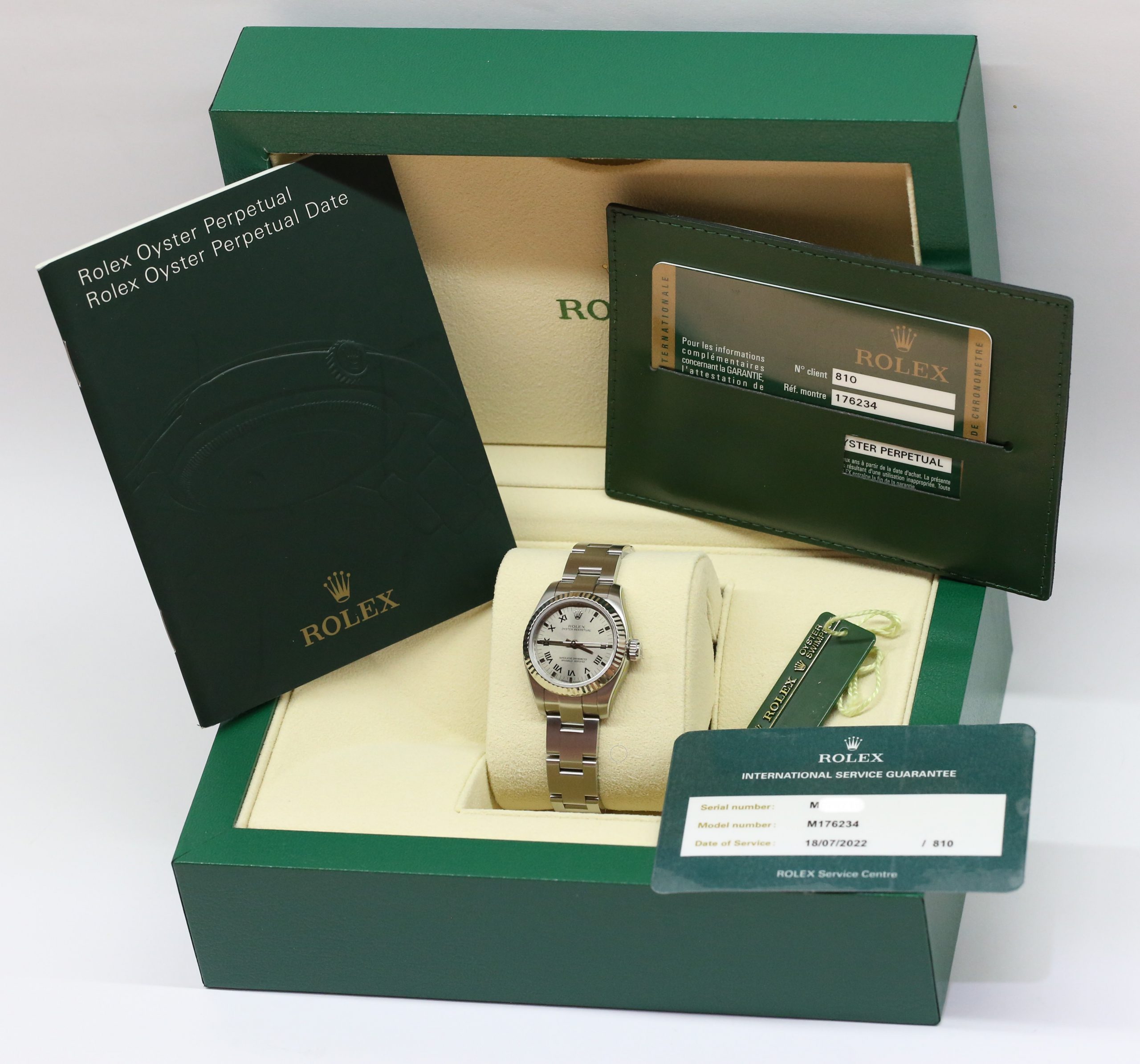 Rolex Oyster Perpetual 26mm, Stainless Steel with 18ct White Gold Fluted Bezel, Steel Roman Dial on Stainless Steel Rolex Oyster Bracelet, Reference: 176234. Circa: 2009, with Box & Papers, Just Serviced by Rolex - Image 7