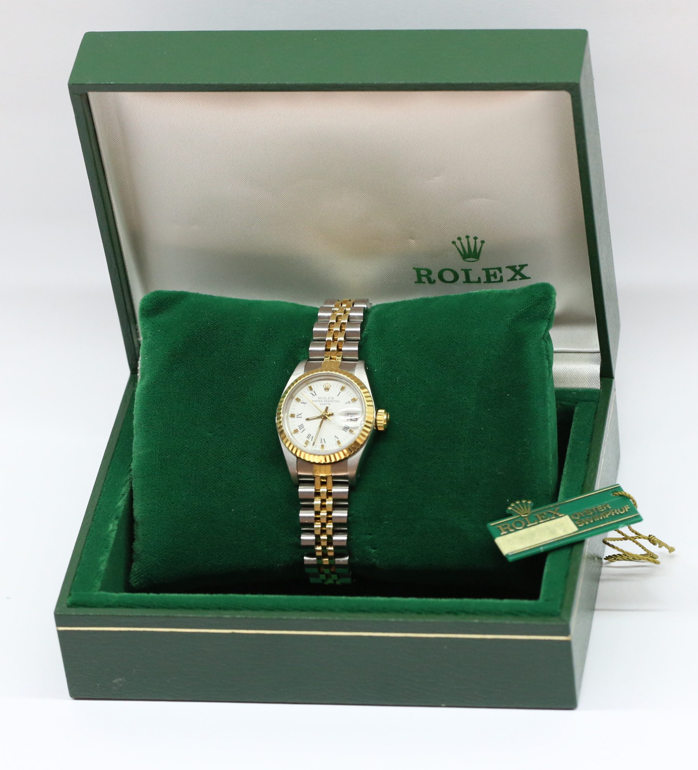 Rolex Lady Datejust 26 in Stainless Steel and 18ct Yellow Gold with White Roman Dial on Rolex Stainless Steel and 18ct Yellow Gold Jubilee Bracelet Ref. 69173 Circa: 1985, With Box and Swing Tag. - Image 8