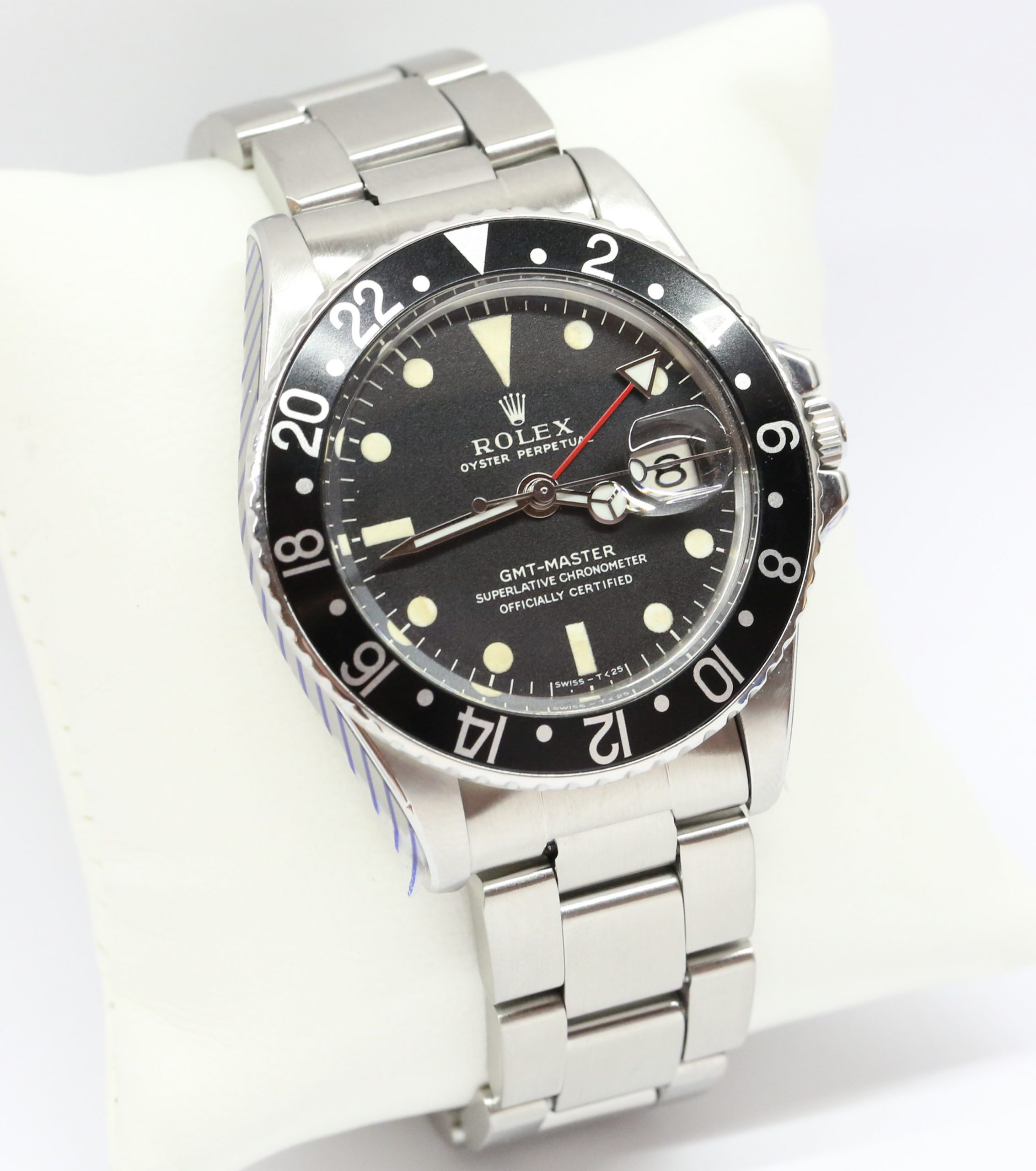 Rolex GMT Master, Stainless Steel, Black Bezel, Matte Black Tritium Index Dial on Rolex Oyster Bracelet, Reference 1675, Circa: 1969, with Box & Rolex Service Card - Image 3