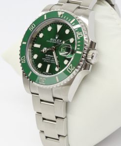 Alternative view of Rolex Submariner Date "Hulk" in Rolex Oystersteel ,Green Cerachrom bezel, Green dial, on Rolex Oystersteel bracelet, Reference 116610LV.  Full set in like new condition ca. 2020