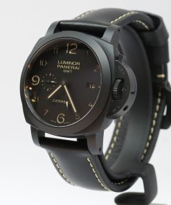 Alternative view of Panerai Luminor 1950 3 Day GMT in Ceramica, Black Arab Dial on a Panerai Strap, Reference PAM00441, Circa 2016, with Box & Papers