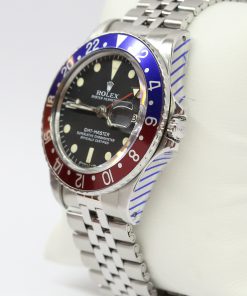 Alternative view of Rolex GMT Master in Stainless Steel, Matte Black Tritium Index Dial on Rolex Folded Link Jubilee Bracelet, Reference 1675, Circa: 1976, Just Serviced By Rolex, Comes with Box & Service Card