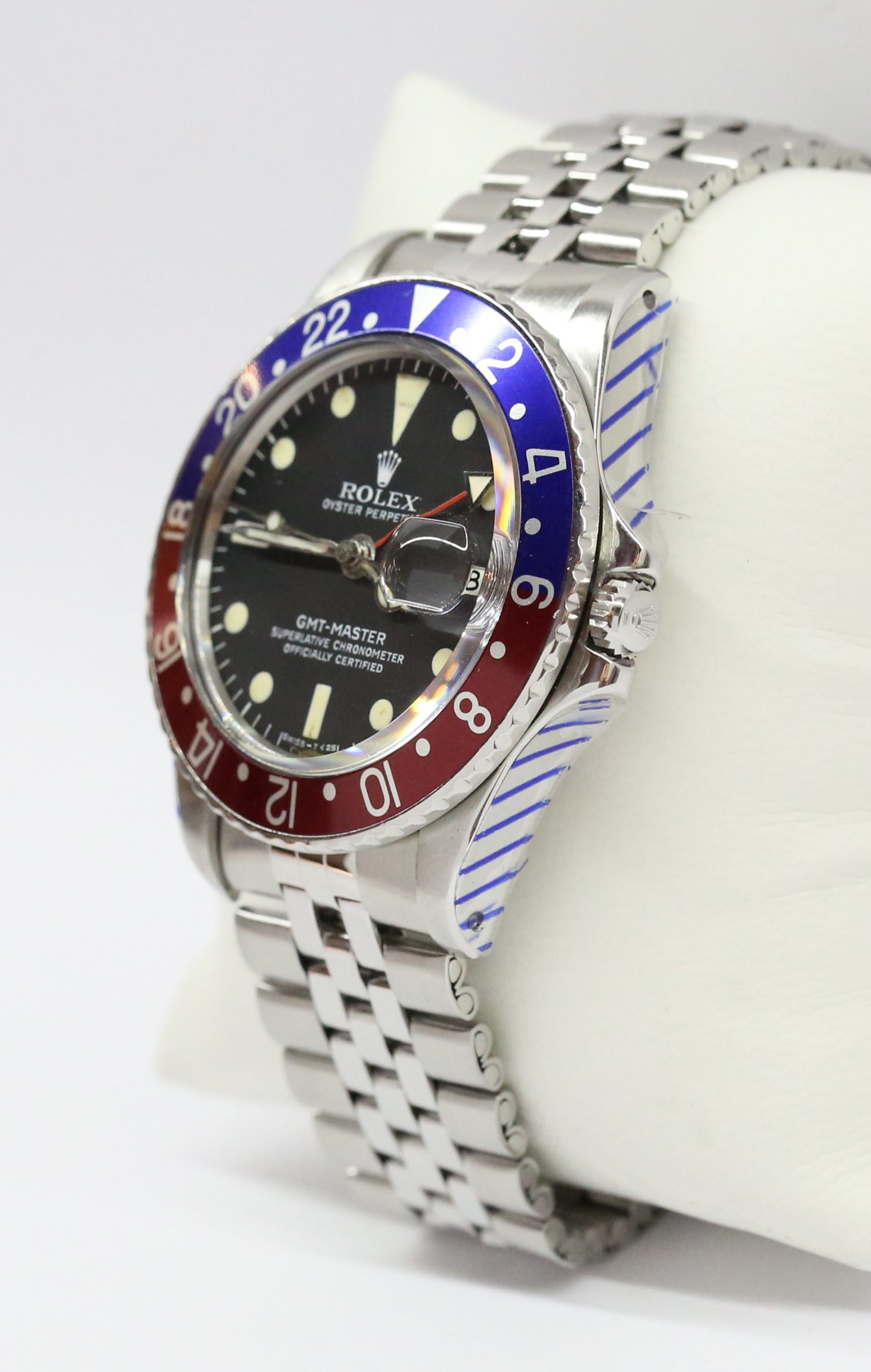 Rolex GMT Master in Stainless Steel, Matte Black Tritium Index Dial on Rolex Folded Link Jubilee Bracelet, Reference 1675, Circa: 1976, Just Serviced By Rolex, Comes with Box & Service Card - Image 2