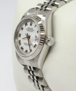 Alternative view of Rolex Datejust 26mm Stainless Steel with 18ct White Fluted Bezel, White Roman Dial, on Rolex Jubilee Bracelet, Reference 79174, Circa: 2000, Complete with Box & Papers