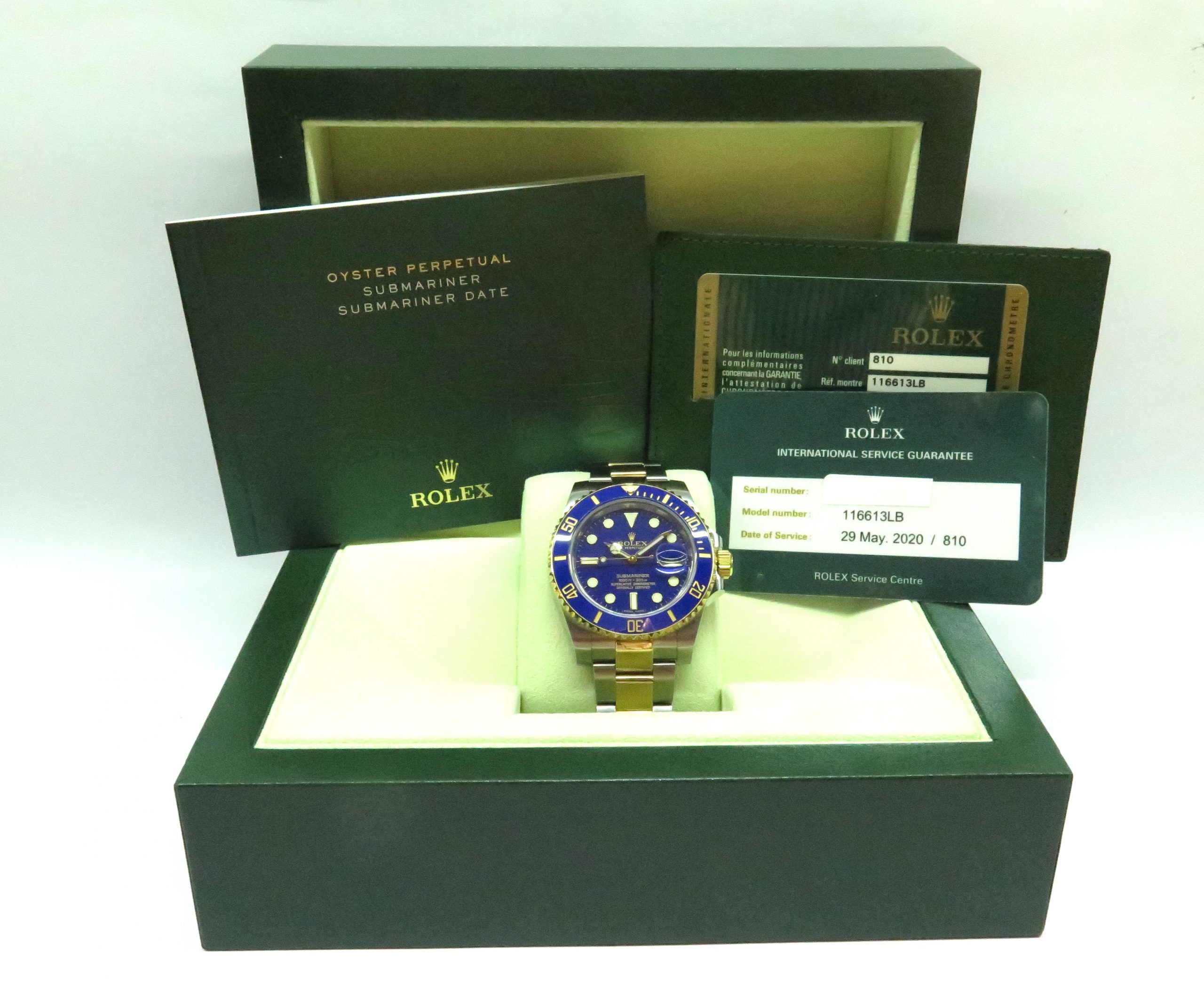 Rolex Submariner Date in stainless steel and 18ct yellow gold, blue index dial and blue Ceramic bezel, Steel and 18ct Yellow Gold Oyster bracelet. Ref: 116613LB, Box and Papers Ca.2013 Serviced by Rolex in 2020 - Image 5